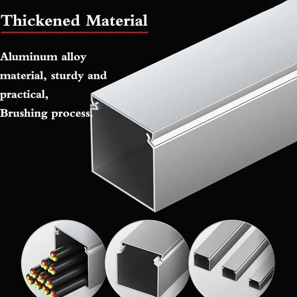 Trunking ze stopu aluminium do zarządzania kablami, długość 1 m, uporządkowany kabel elektryczny do domowego biura, wymiary 50 x 30 x 1,5 mm