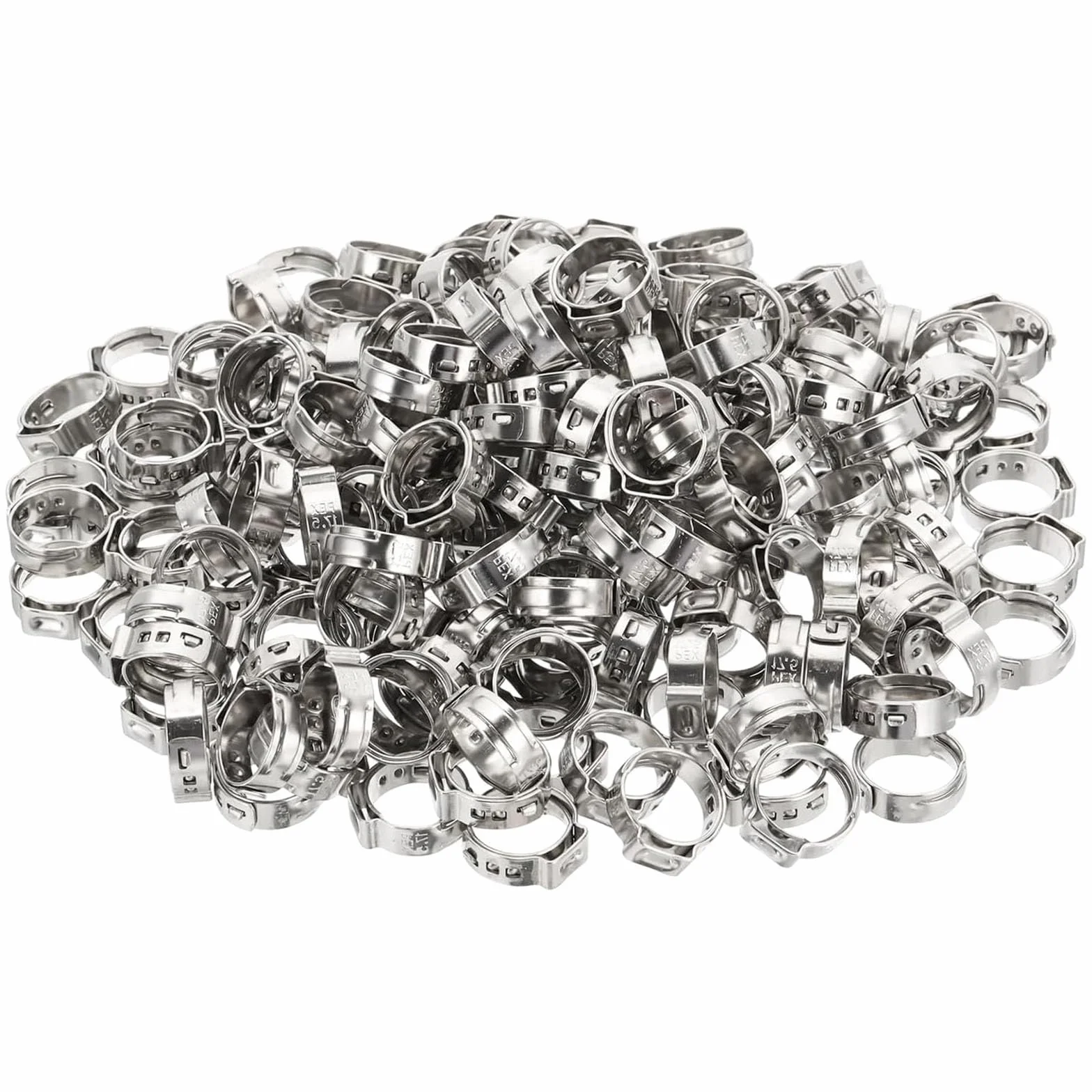 100 pierścieni zaciskanych Pex ze stali nierdzewnej do rurek PEX | Zacisk do węża z pojedynczym uchem 7 mm, 14,6–17,8 mm, stal 304, trwałe złącza rurowe(14.5~17.0mm)