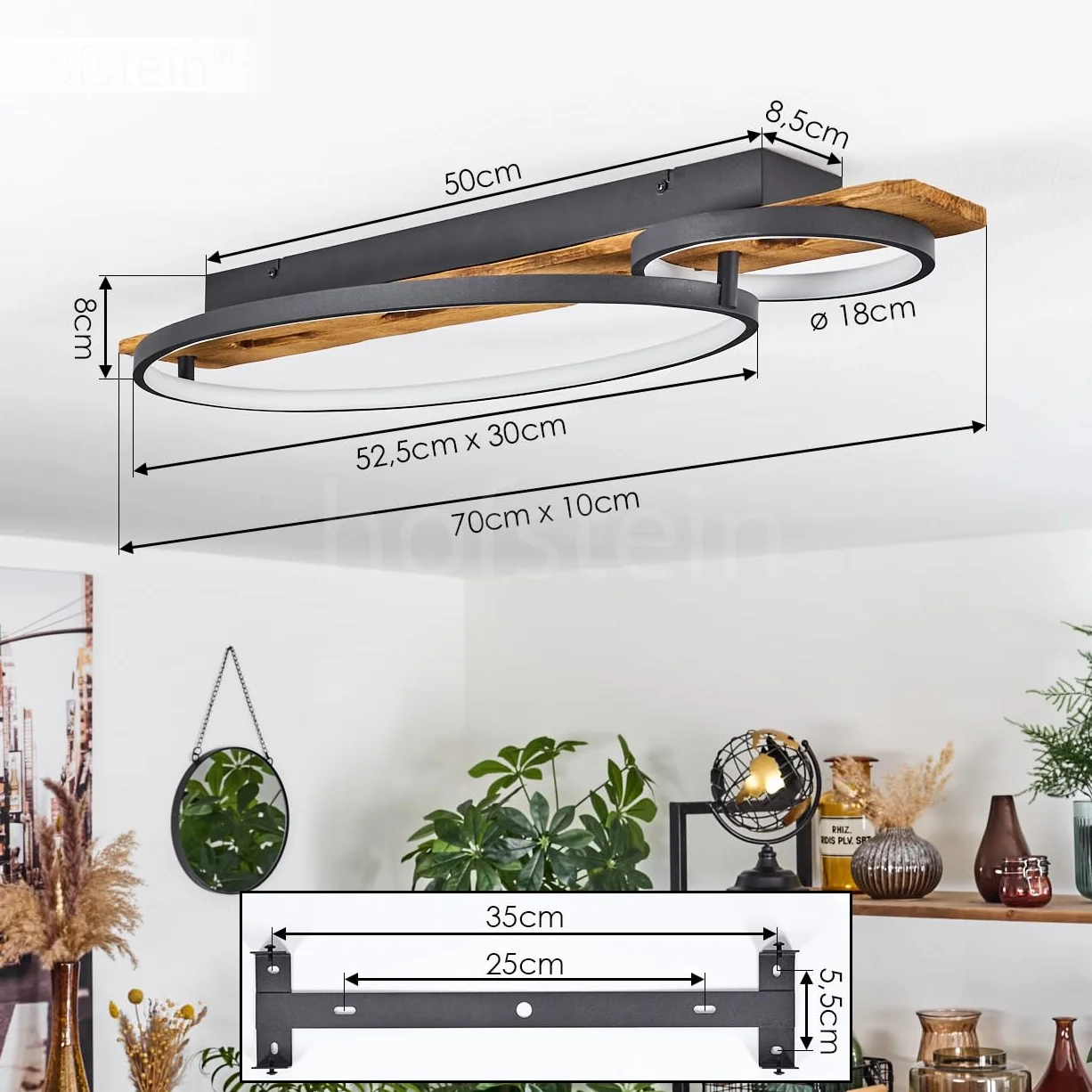 Lampa przysufitowa LED Nevogilde, ściemniana lampa przysufitowa z metalu/drewna/plastiku w kolorze antracytowym/naturalnym/białym, ściemniana, 3600 lumenów, 3000 K, LED 30 W