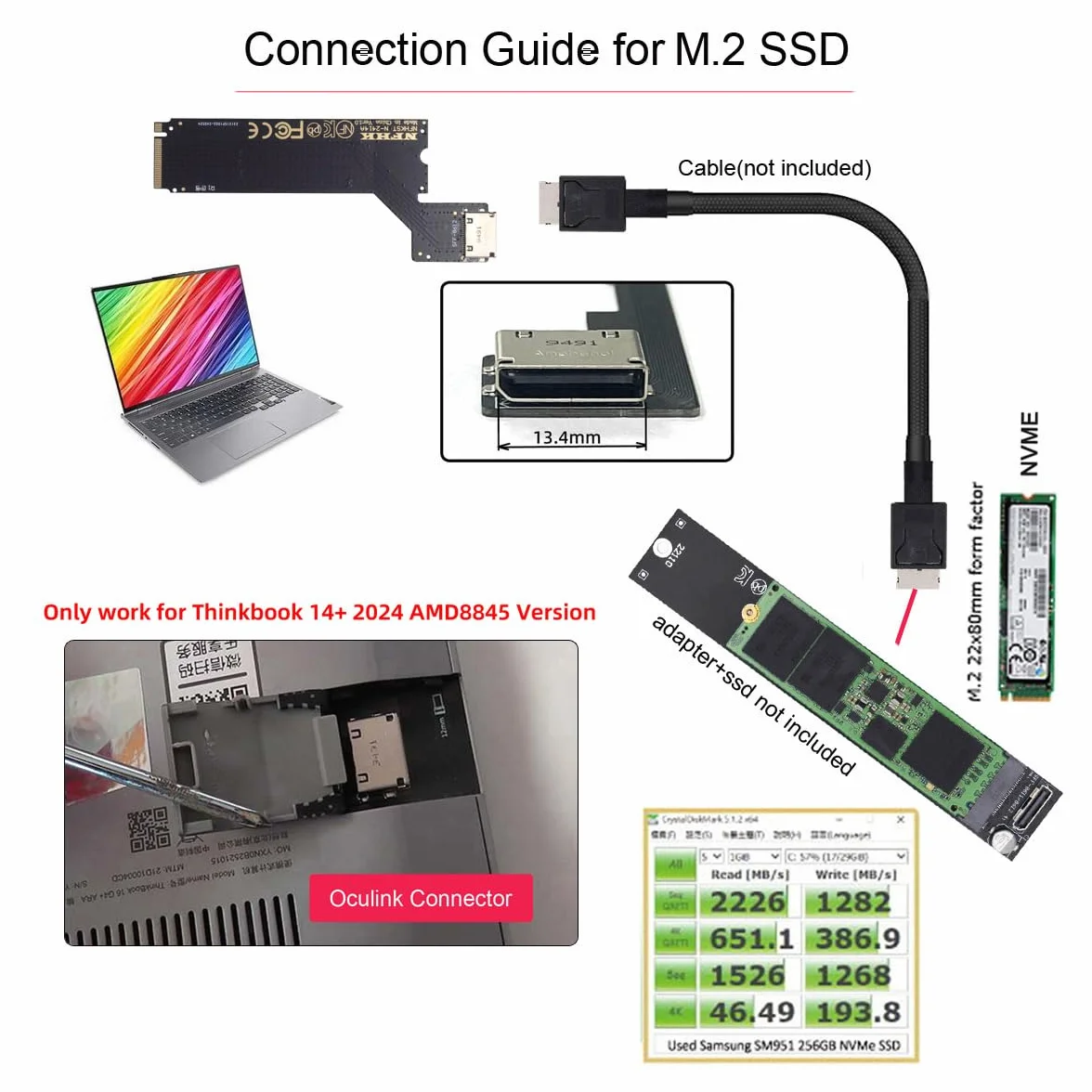 Karta PCI-E 4.0 M.2 M-Key do Oculink SFF-8612 SFF-8611 adapter hosta ThinkBook 14+ AMD8845 zewnętrzna karta graficzna SSD