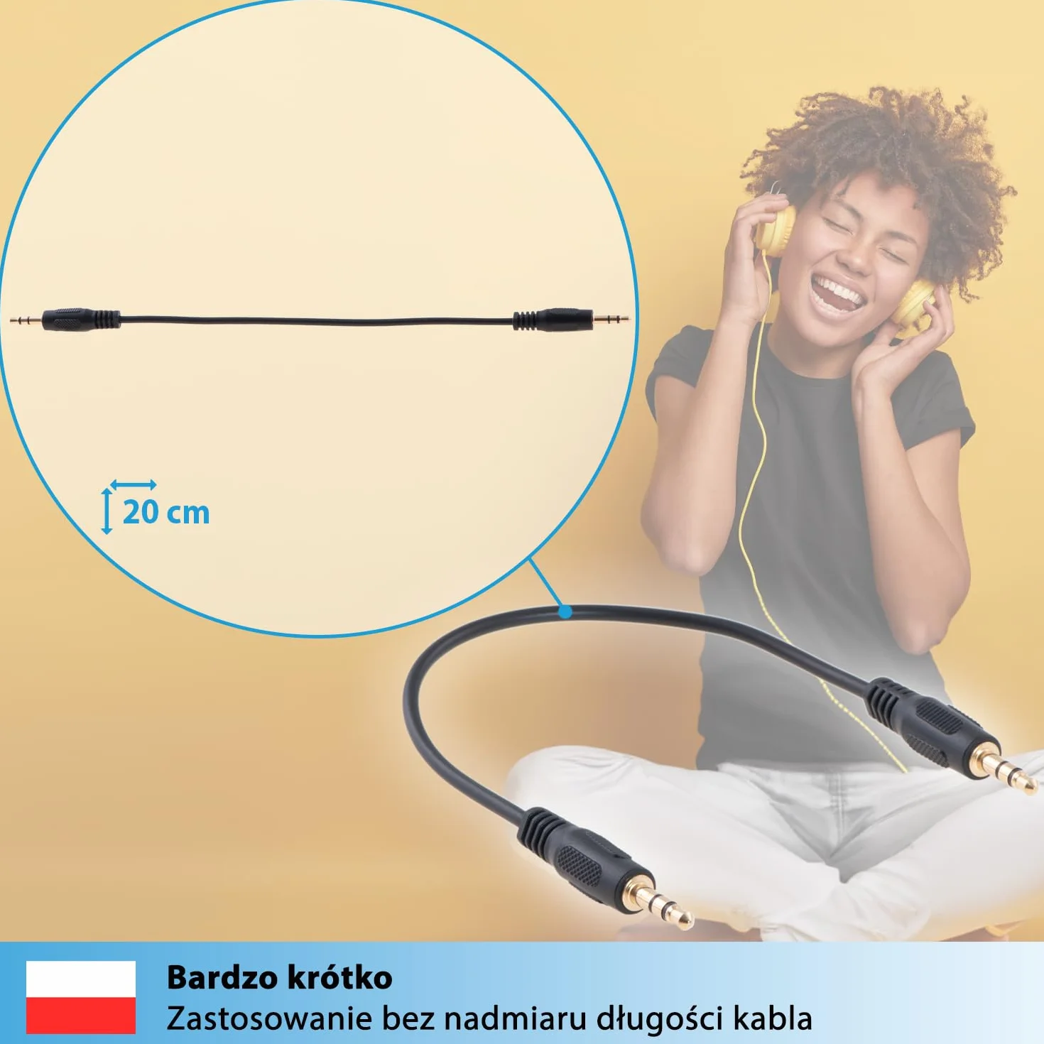 Kabel AUX 20 cm 3,5 mm jack audio czarny