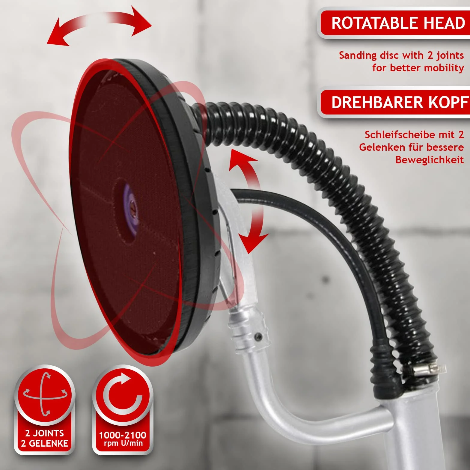 TIMBERTECH® Szlifierka do suchej zabudowy – 710 W, 6 tarcz Ø 220 mm, 1000-2100 obr/min, 6 prędkości – do sufitów i ścian, długa szyjka