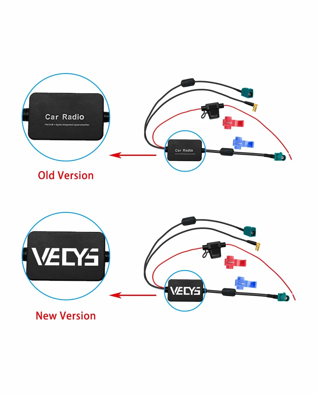 Vecys FM/AM DAB DAB+ Antena samochodowa wzmacniacz sygnału Fakra 12V