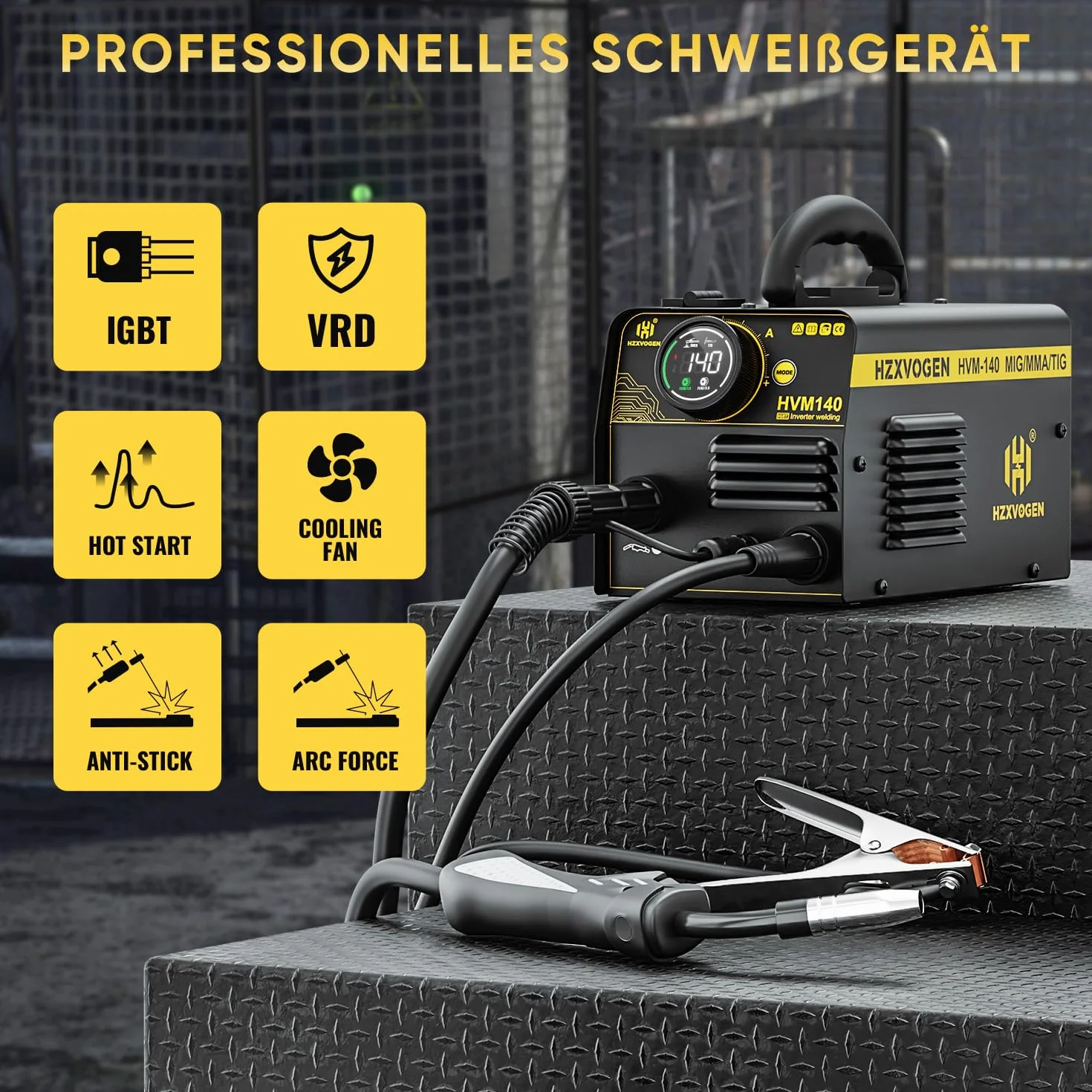 H HZXVOGEN Spawarka MIG 140A, 230V, spawarka rdzeniowa MIG/Lift TIG/Stick 3 w 1 z funkcją synergii, przenośna spawarka MIG bez gazu z inwertorem IGBT. Spawarka MIG dla początkujących (HVM140)