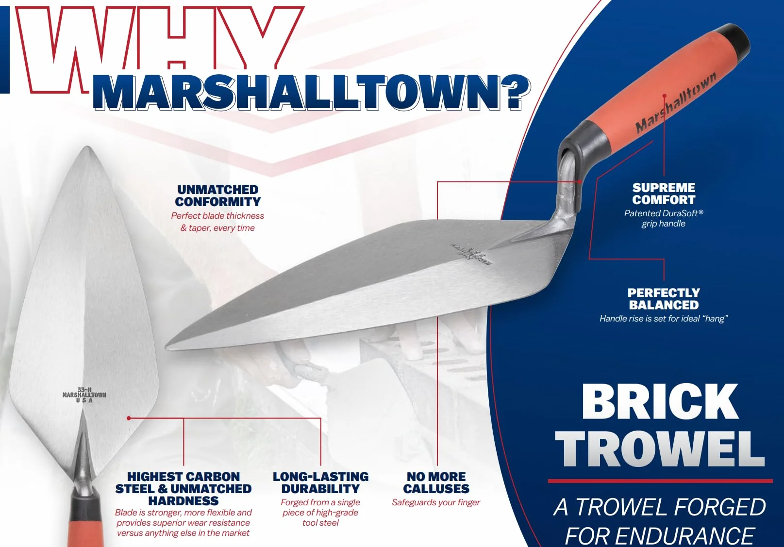 Marshalltown 34L11 Kielnia do cegły 28 cm - Skórzany uchwyt, brązowa