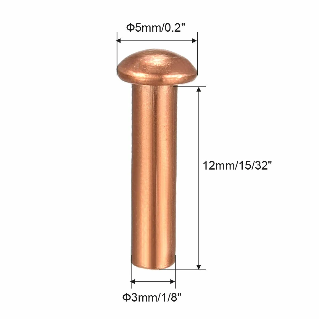 sourcing map 50 sztuk 1/8" x 15/32" miedź okrągła miedź stałe nity elementy mocujące