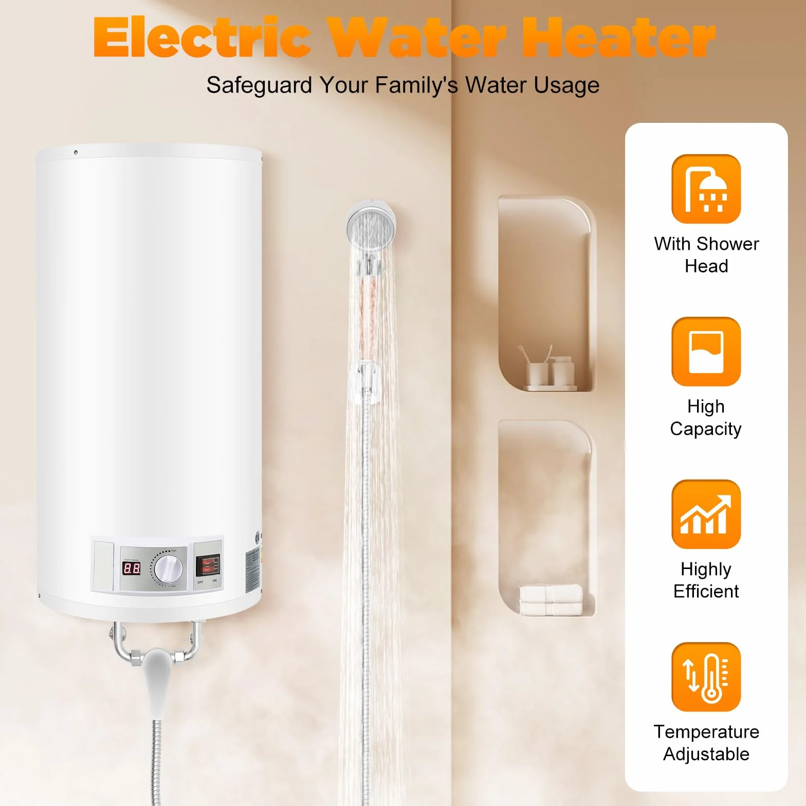 Elektryczny zbiornik ciepłej wody 220 V, bojler ciepłej wody, 2 kW, 80 l, kompletny prysznic, montaż ścienny, podgrzewacz wody, wydajny zbiornik, podgrzewacz wody, bojler, zbiornik ciepłej
