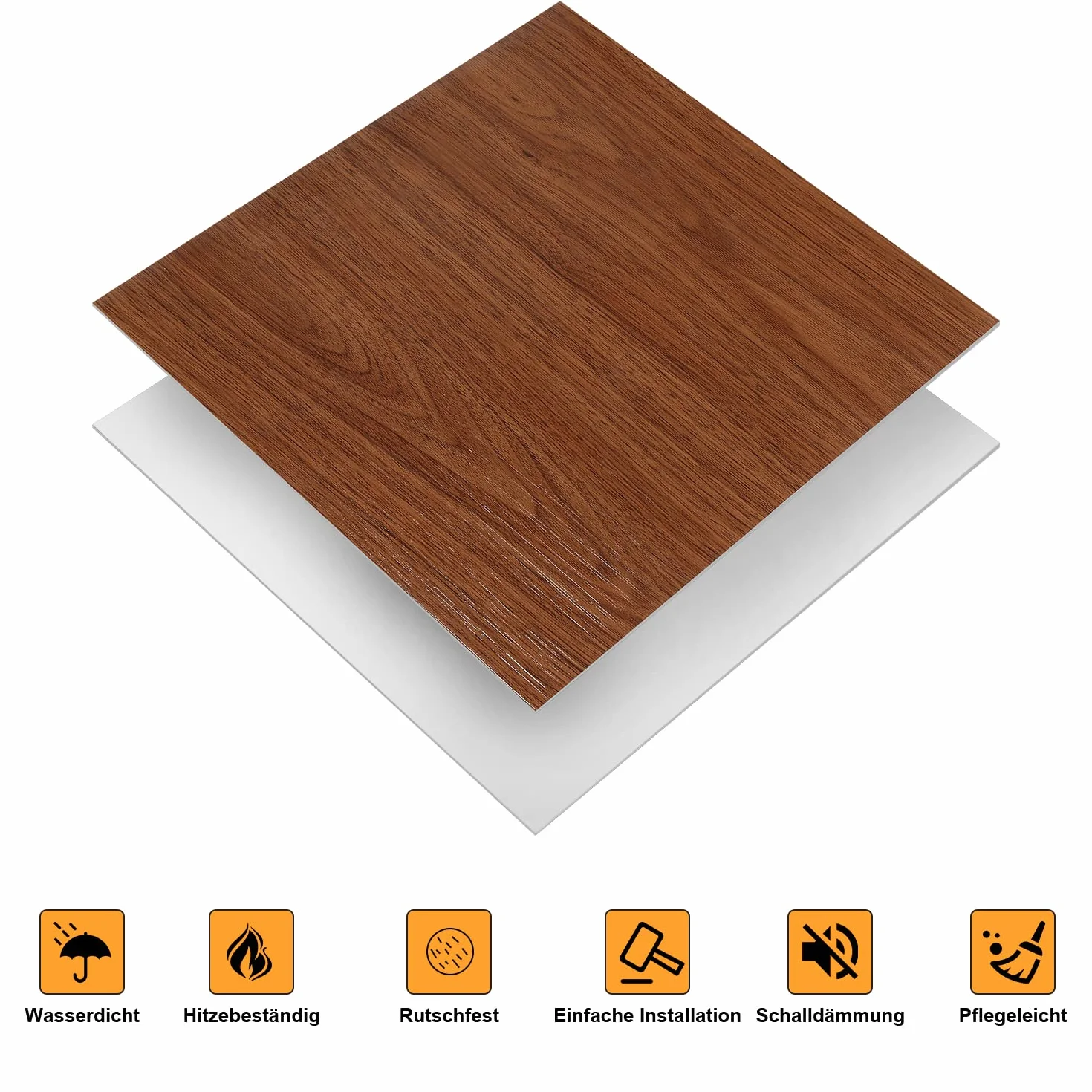 Sonnewelt Wykładzina podłogowa z PCW, samoprzylepna, ok. 5 m², 55 płytek, podłoga winylowa, antypoślizgowa, wodoodporna, 30 x 30 cm, laminat, deski winylowe, do ogrzewania podłogowego, kolor drewna, rysunek słojów drewna
