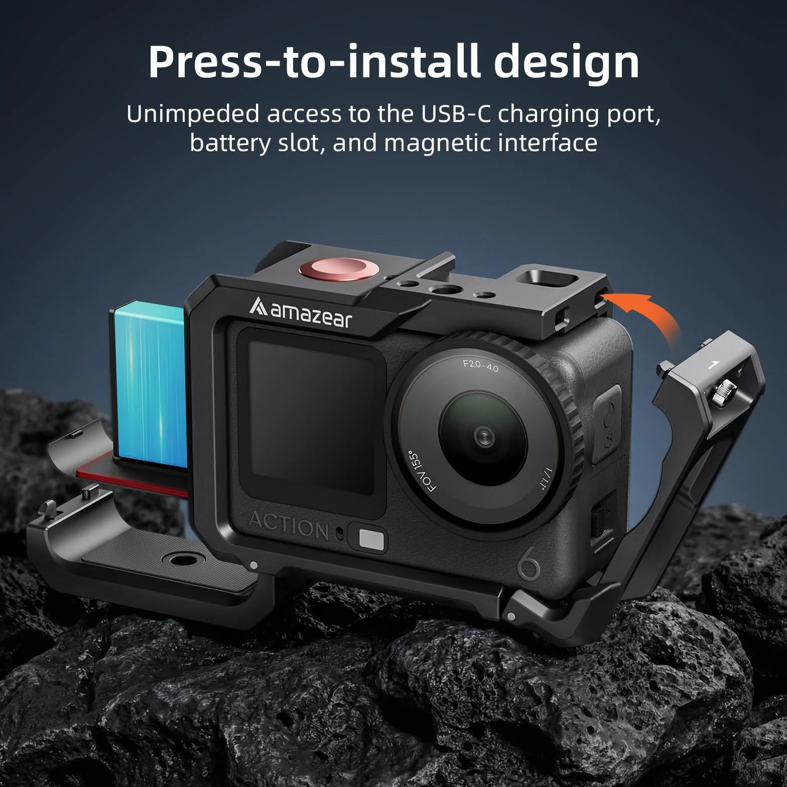 AMAZEAR Metalowa obudowa ochronna do akcesoriów DJI Osmo Action 6, wielofunkcyjna ramka użytkowa Action6 Pro, mocniejsza aluminiowa obudowa twarda obudowa z miękkimi silikonowymi nakładkami na