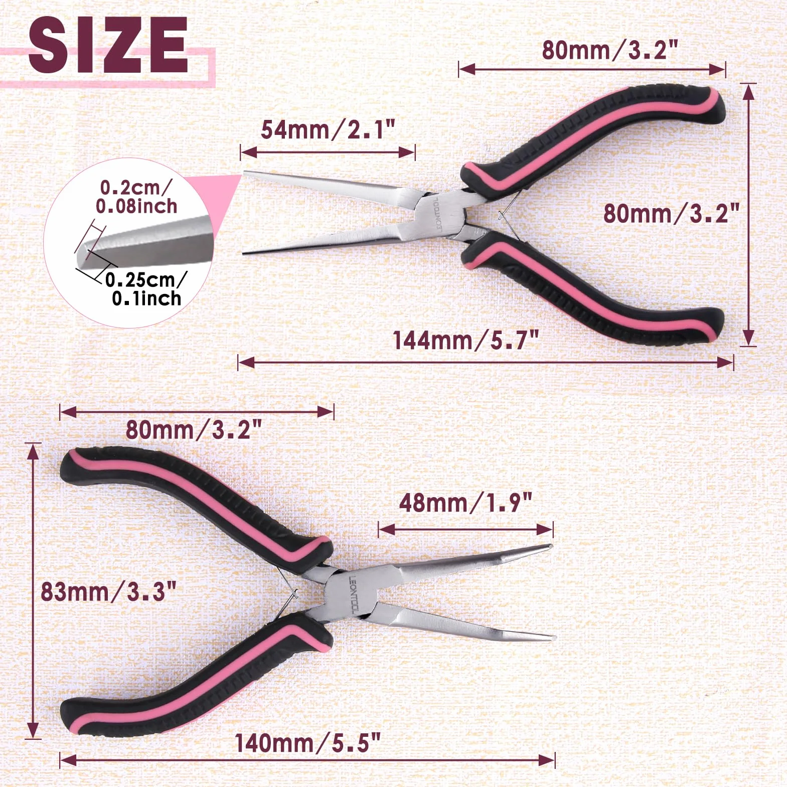 LEONTOOL Zestaw 2 mini z ząbkami, gładkie szczęki, szczypce, łukowe szczypce, do produkcji biżuterii, długie do owijania drutu