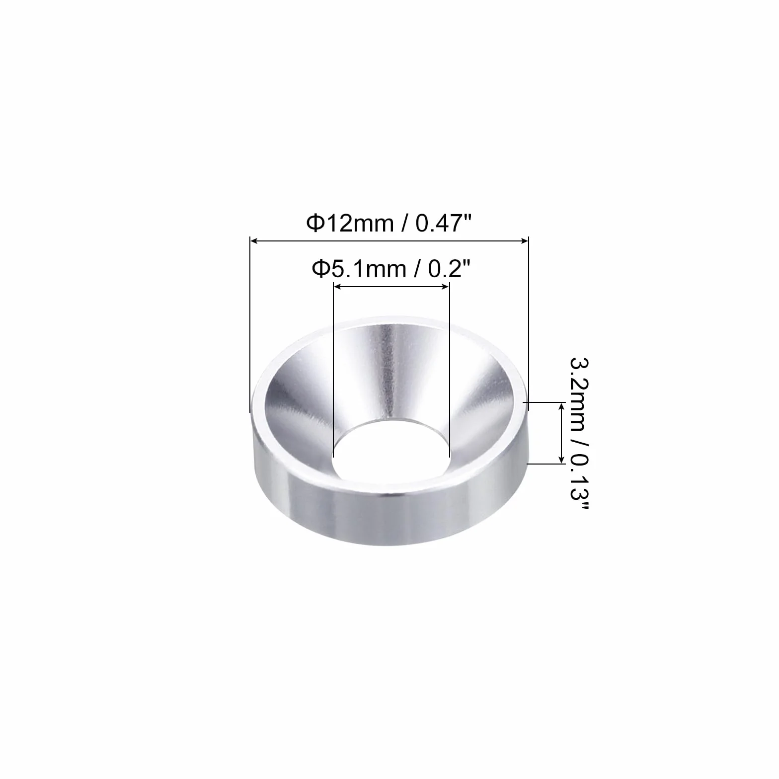 QUARKZMAN 50 sztuk podkładek stożkowych M5 ze stopu aluminium, podkładki śrubowe, głowica kubka, podkładka do akcesoriów mechanicznych, kolor srebrny