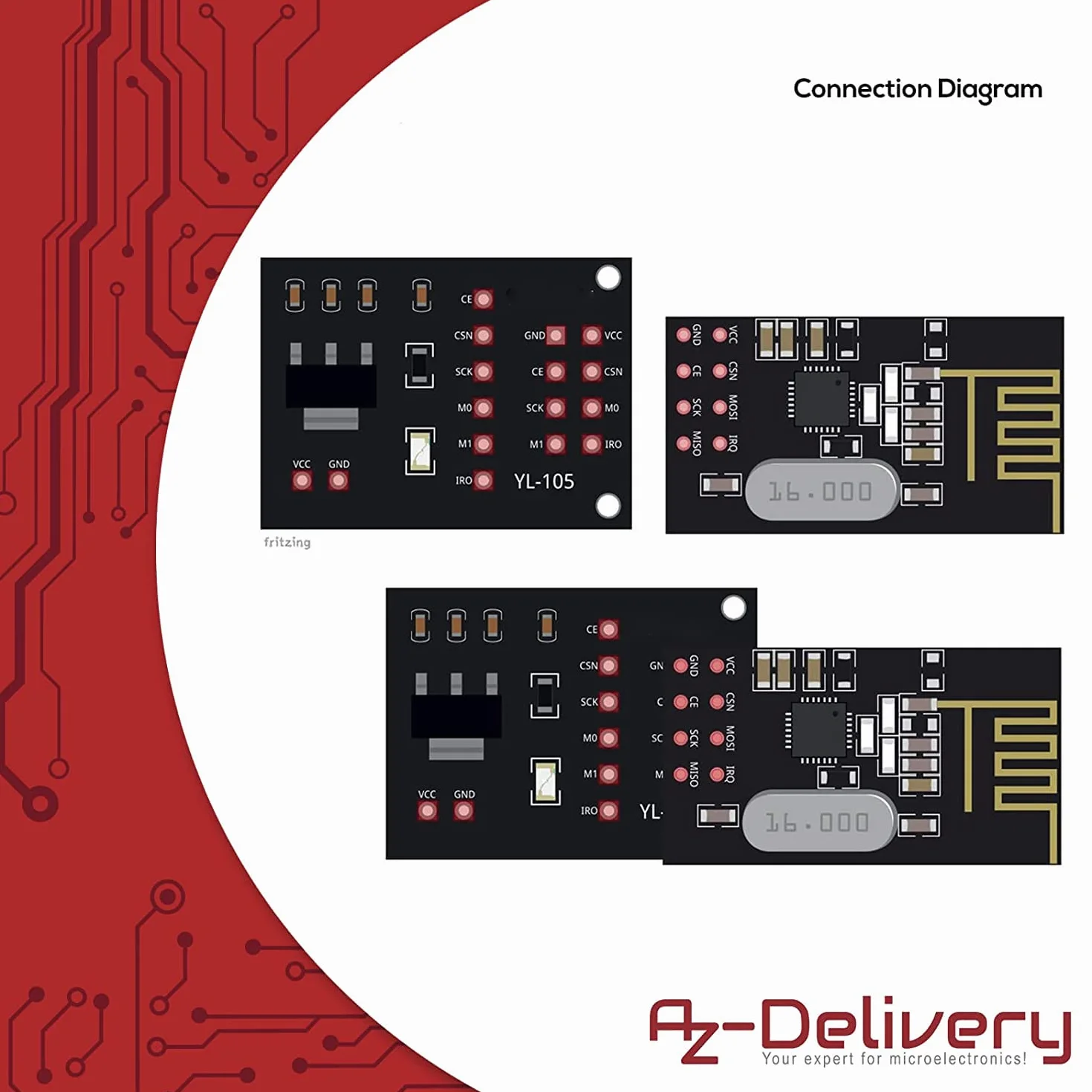 AZDelivery 3 x Adapter Compatible with NRF24L01 do bezprzewodowego modułu nadawczo-odbiorczego RF 2,4 GHz 3,3 V z 8 pinami