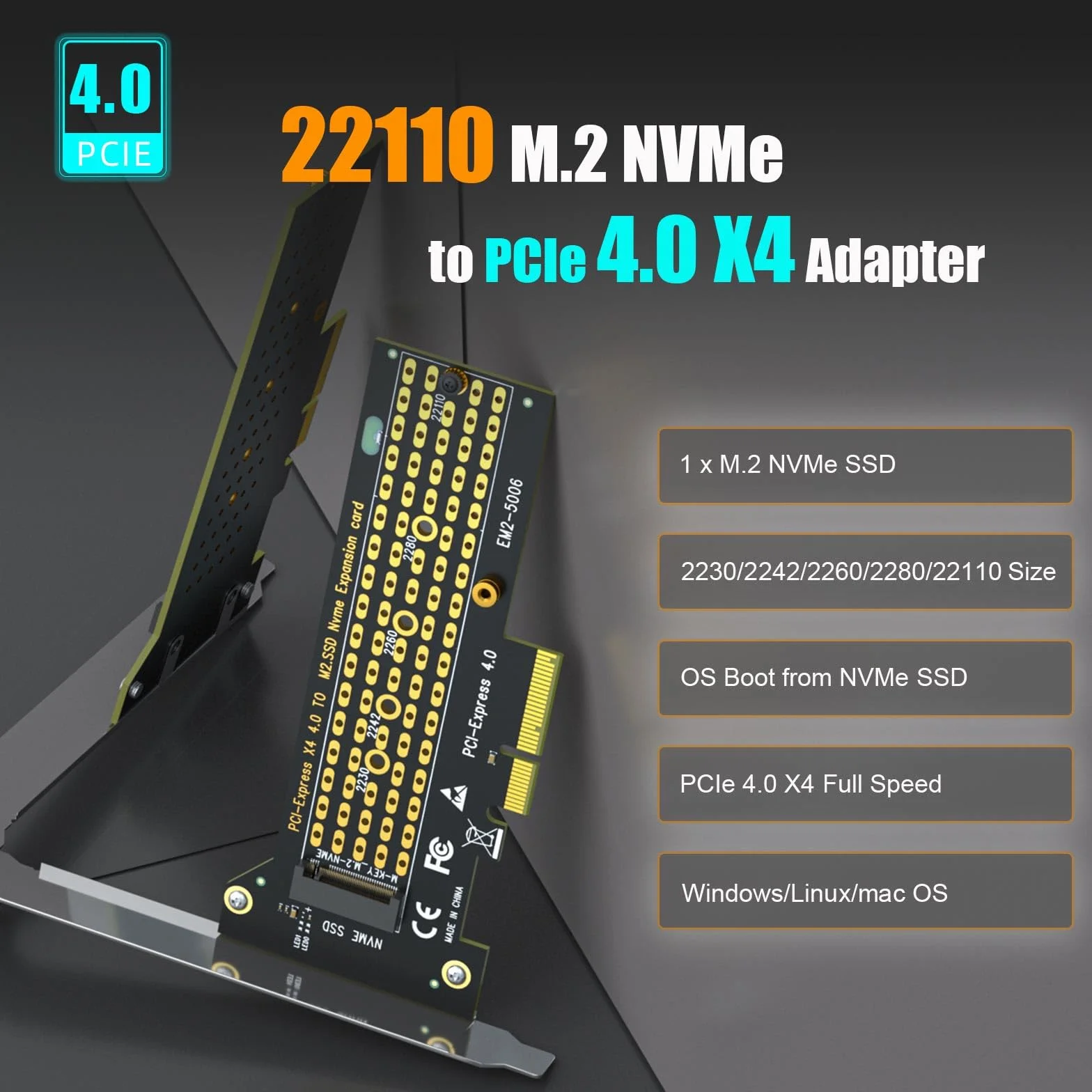 GLOTRENDS PA22110 Adapter M.2 NVMe do PCIe 4.0 X4 dla 22110 M.2 NVMe SSD