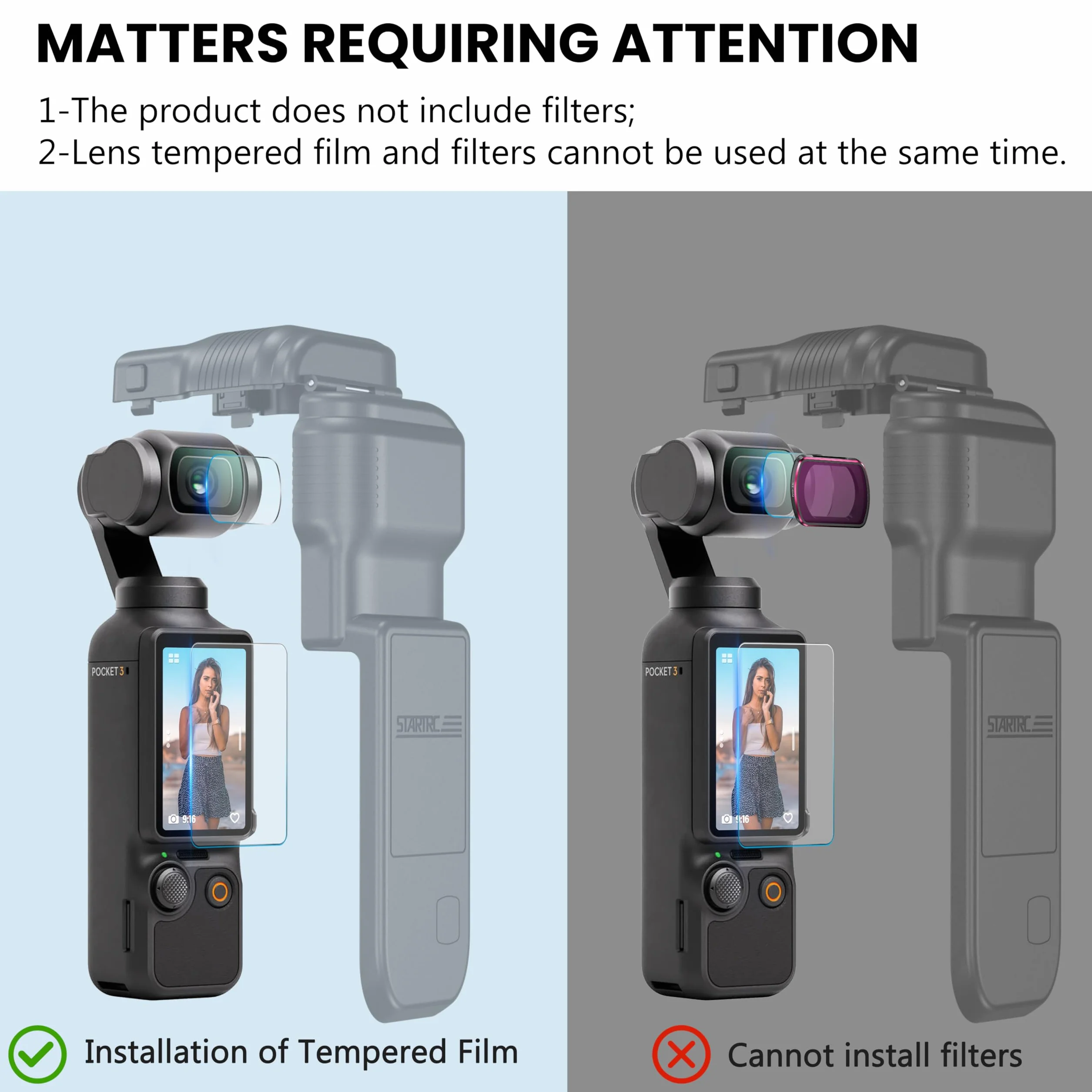 STARTRC Pocket 3 Gimbal pokrowiec ochronny do DJI Osmo Pocket 3 Creator Combo, ochrona przed upadkiem, r?czny ochraniacz ekranu obiektywu aparatu do DJI Pocket 3 akcesoria（NOT for POKECT4）