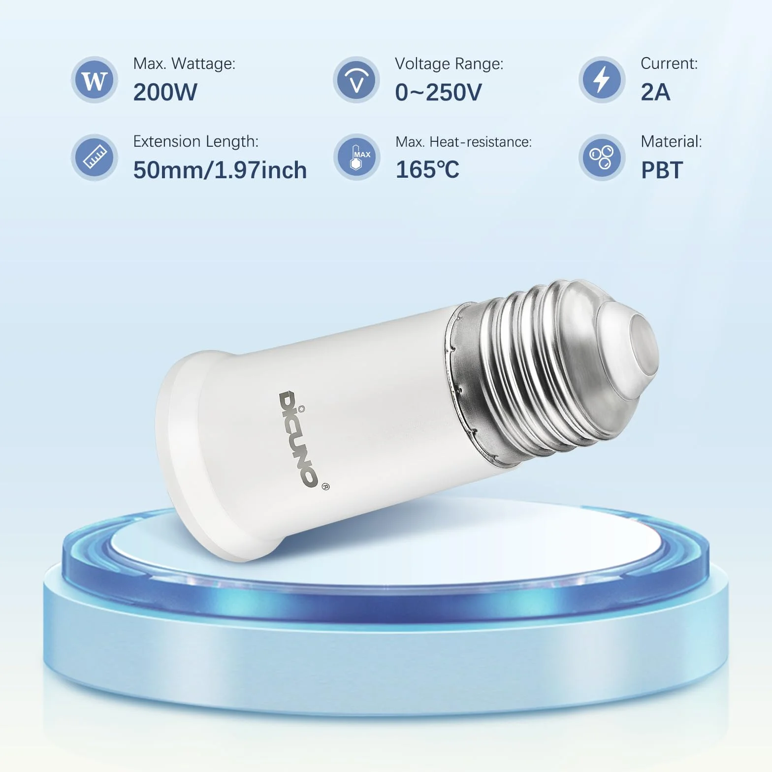 DiCUNO E27 a E27 uchwyt lampy przedłużający 5 cm, przedłużacz do standardowego gniazda lampy, przedłużenie żarówki, adapter gniazda żarówki, zestaw 2 szt
