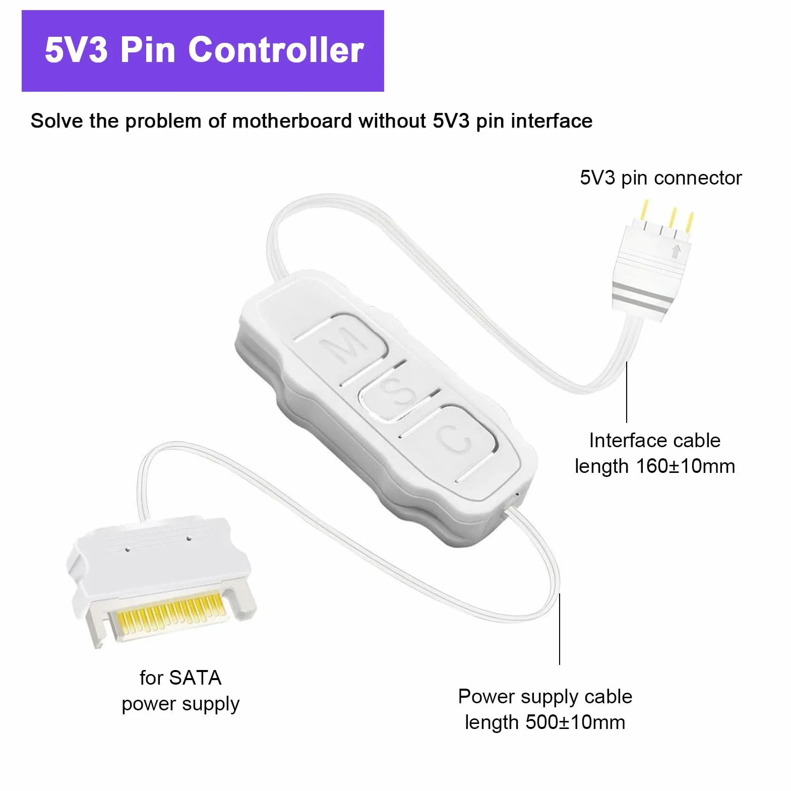 Kontroler Wentylatora Komputera ARGB 5V 3 Pin Easy ARGB Light Stripe Remoteer Proste Przyciski Biały