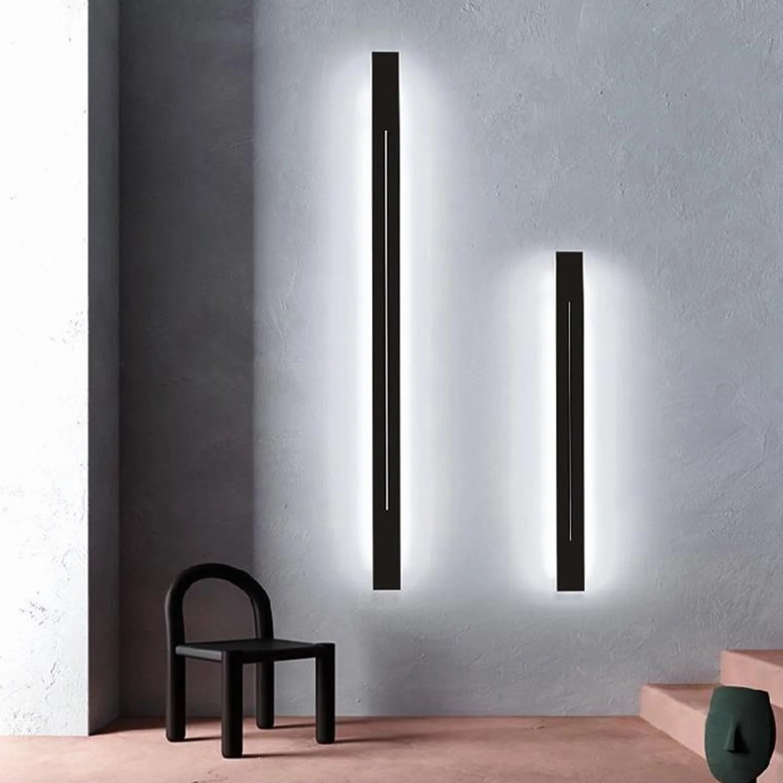 LED Kinkiety ścienne nowoczesne minimalistyczne długie kinkiety metalowe akrylowe wewnętrzne oświetlenie do sypialni nocnej salonu schody korytarz (czarny neutralny światło, 180 cm)