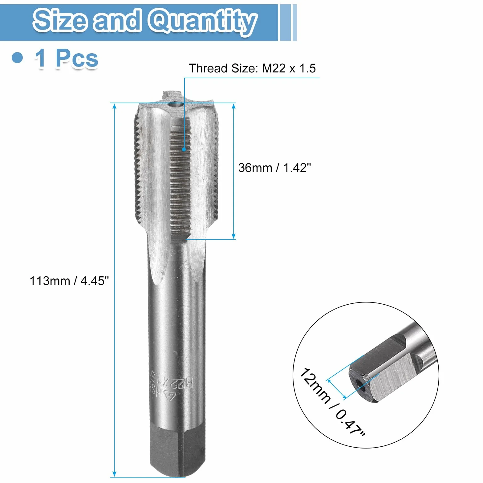 QUARKZMAN Hand Bottom Tap M22 x 1.5 H2 gwint metryczny styl gruntowania gwintownik stal szybkotnąca HSS6542 proste rowki narzędzie do gwintowania śrub