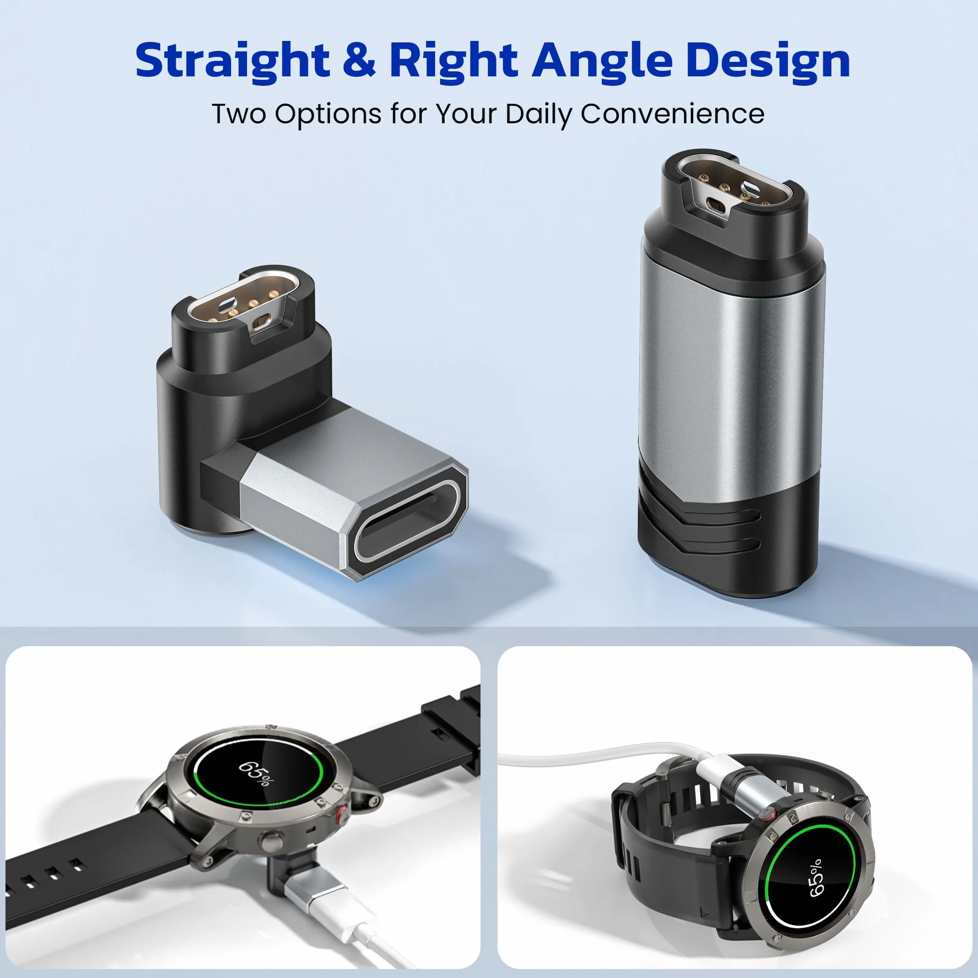 RUXELY Adapter USB C na Garmin 90 stopni, do zegarka Fenix 8 7S 7 6X Pro Solar, Venu 3, Epix Pro, Forerunner 45 265 945 965, Instinct 2x, Approach S62 S70