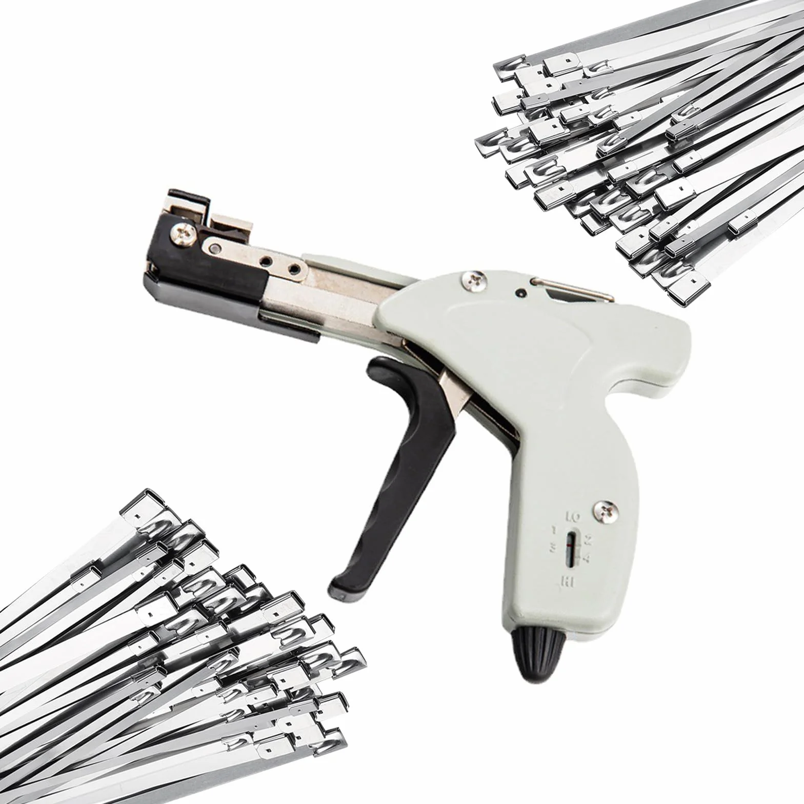 Pistolet do opasek zaciskowych ze stali nierdzewnej z 200 samozaciskowymi opaskami 11,8 mm – idealny do zarządzania kablami, – szybkie i trwałe narzędzie montażowe