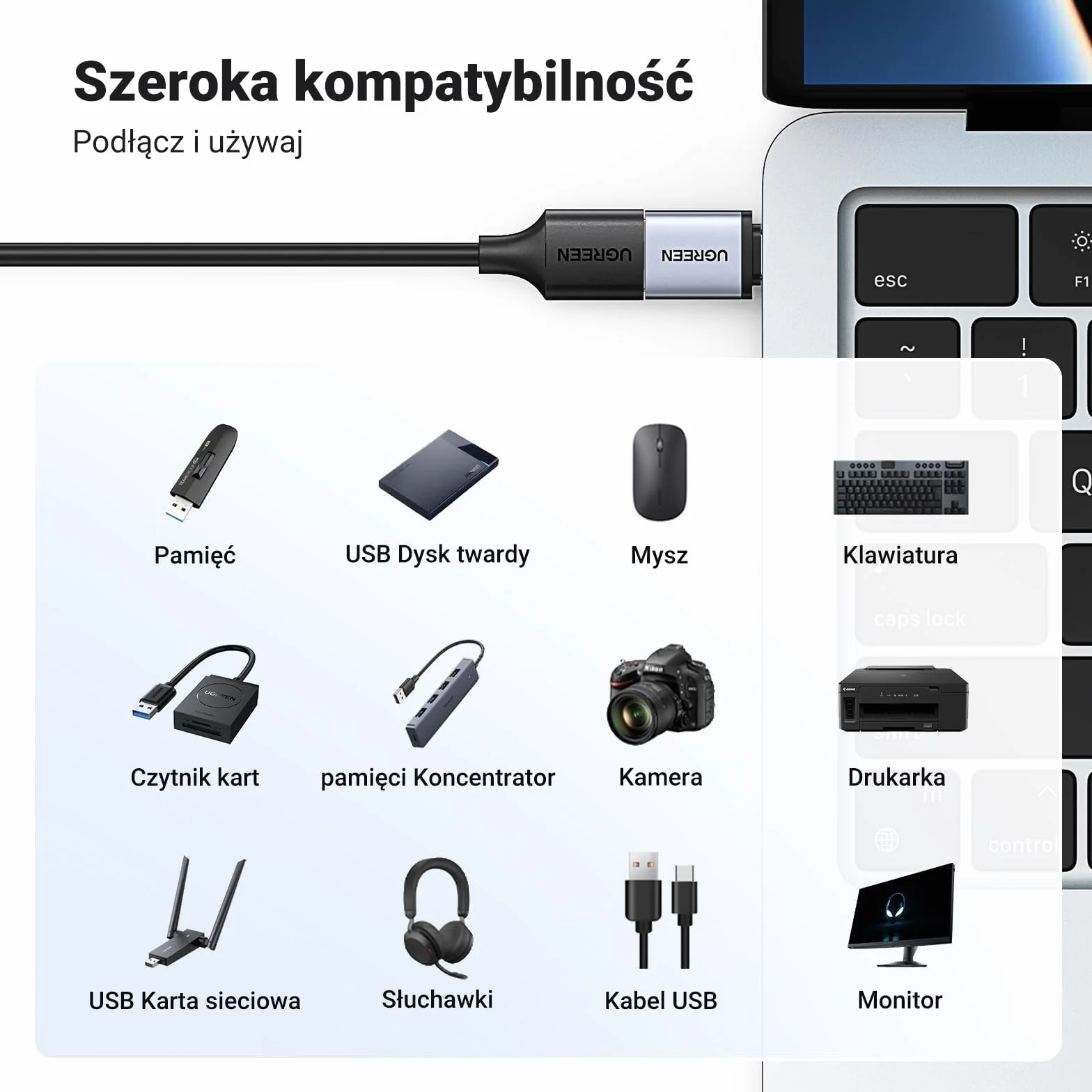 UGREEN Przejściówka USB C na USB A OTG 2 szt. USB C męski na USB 3.0 żeński Szary