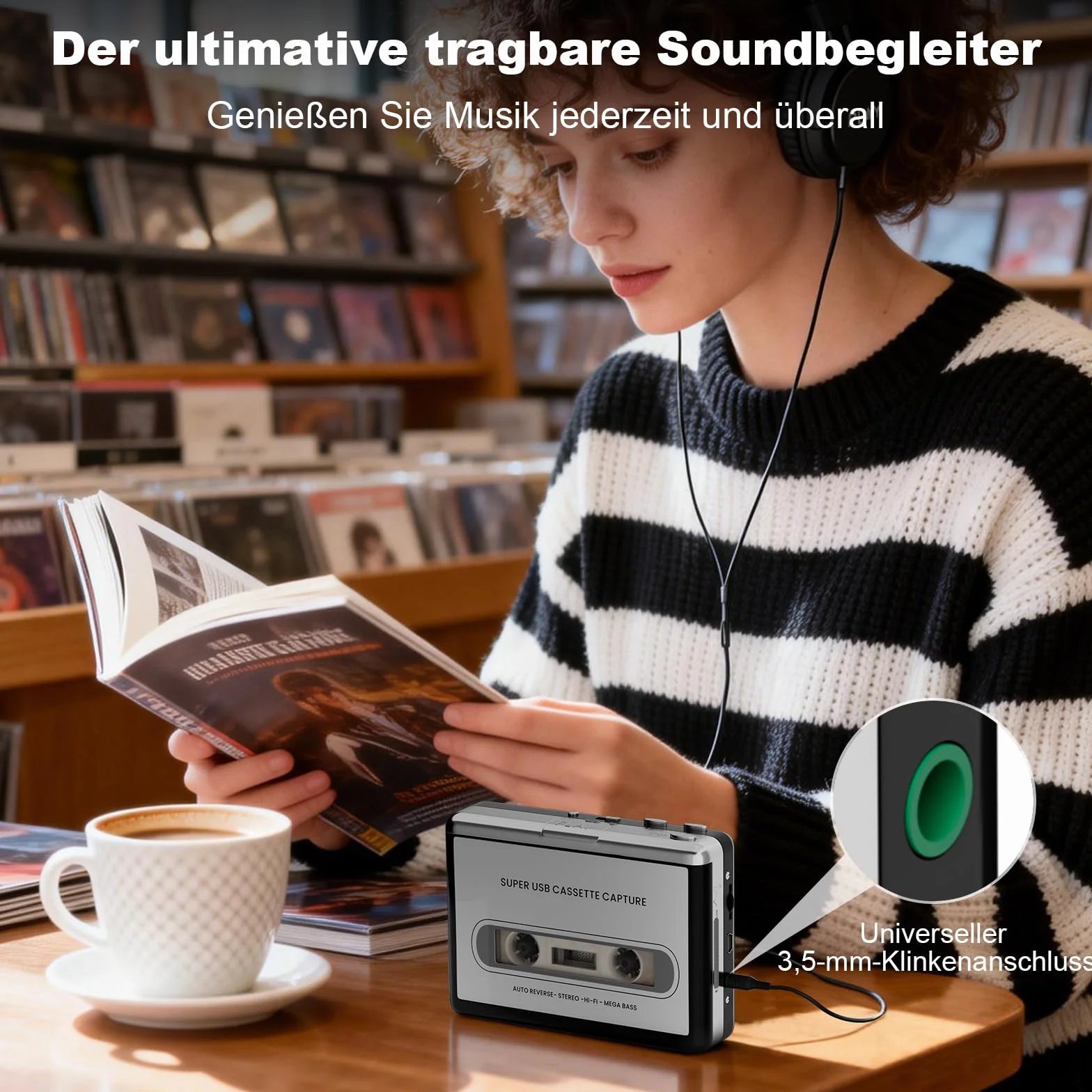 Reshow Nagrywarka kasetowa – przenośny magnetofon do nagrywania plików audio MP3 przez USB – konwertuje kasety do iPoda – kompatybilny z laptopami i komputerami w formacie srebrnym