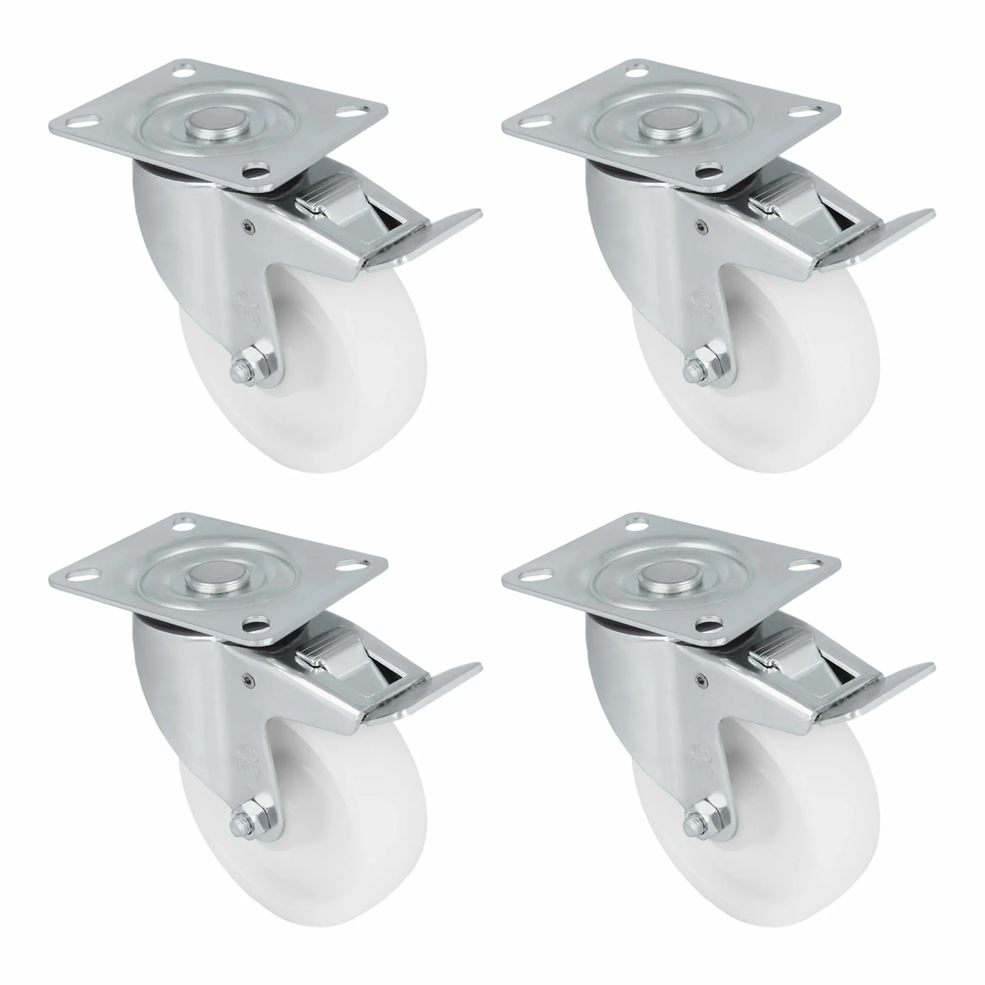 Amig - Zestaw 4 kółek hamulcowych | Ø 125 x 38 mm | obrotowe kółka z metalowym uchwytem | maksymalne obciążenie 230 kg | do przenoszenia ciężkich mebli | łożyska wałkowe | rdzeń nylonowy | biały