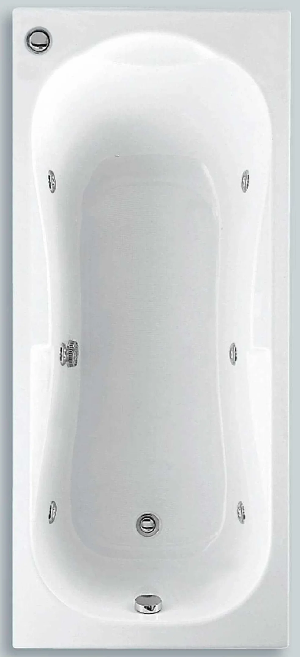 Novellini Calypso Eco Wanna 160 x 70 wys. 55 cm Hydro Whirlpool 6 strumieni odwracalny zapłon pneumatyczny kształt zewnętrzny prostokątny wewnętrzny osiem 2 panele akryl biały błyszczący kolumna