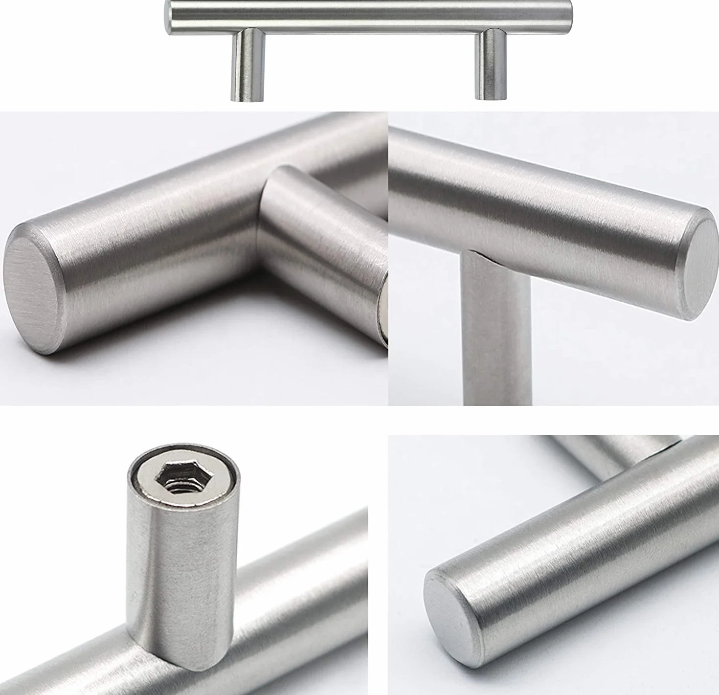 10 sztuk srebrnych uchwytów meblowych, uchwyty meblowe ze stali nierdzewnej, do szafek kuchennych, 96 mm, rozstaw otworów, długość całkowita 150 mm, szczotkowana stal nierdzewna