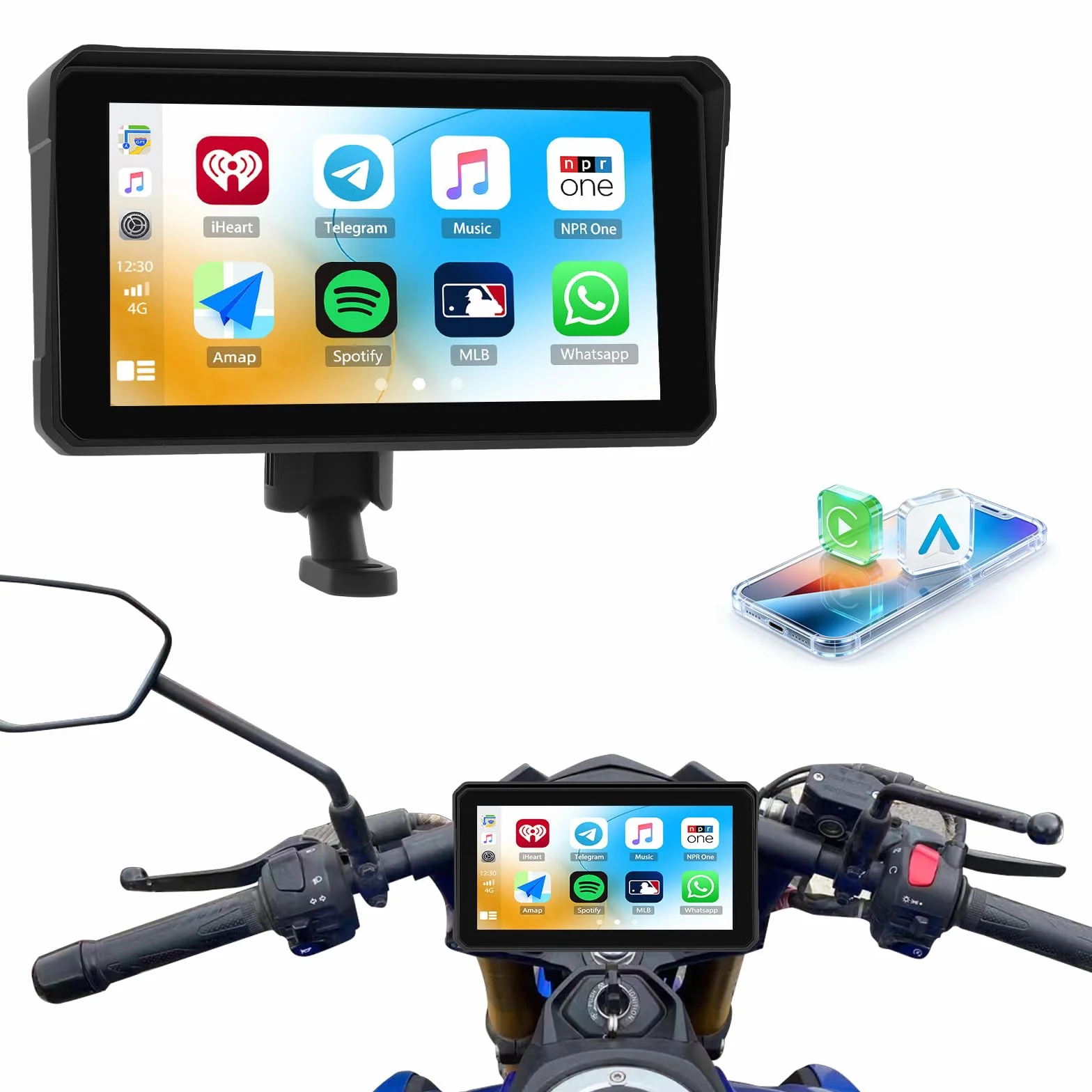 Przenośny wyświetlacz CarPlay motocyklowy bezprzewodowy IP68 wodoszczelny GPS Bluetooth