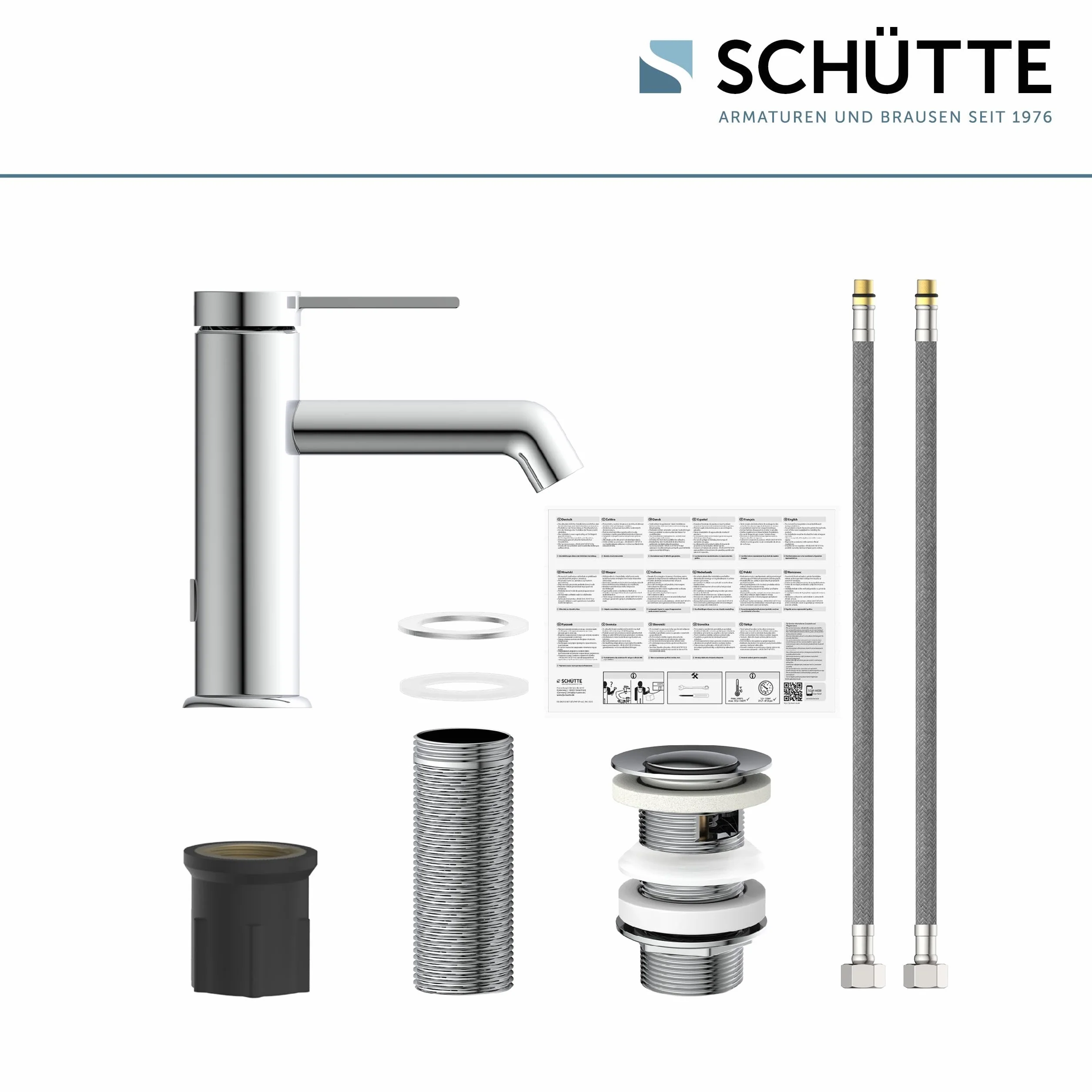 SCHÜTTE Bateria umywalkowa LOS ANGELES 33100, kran łazienkowy z zestawem odpływowym, armatura łazienkowa, jednouchwytowa bateria łazienkowa z korkiem odpływowym, bateria mieszakowa, umywalka, chrom