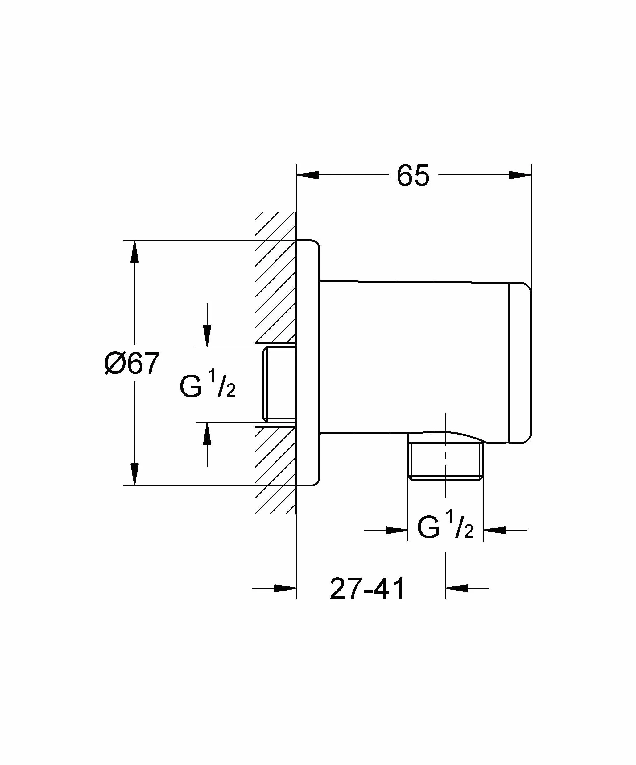 GROHE Vitalio 26963001 uniwersalna złączka ścienna z kolankiem wylotowym prysznica, gwint zewnętrzny 1/5.1 cm do węża prysznicowego, chromowana, 26963001