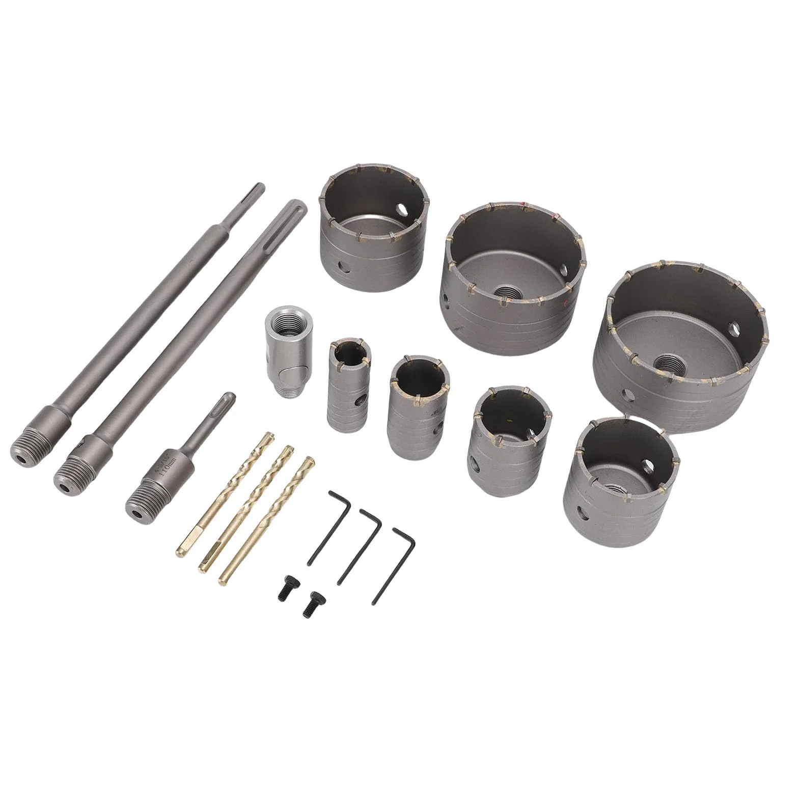 Jeffergarden Zestaw Otwornic do Betonu 7 szt. Zestaw Otwornic ze Stali Wolframowej 30 do 110 Mm z Chwytem SDS Plus Max Szybkozłącze Worek na pył Wiercenia w ścianach w Cegle Betonowej