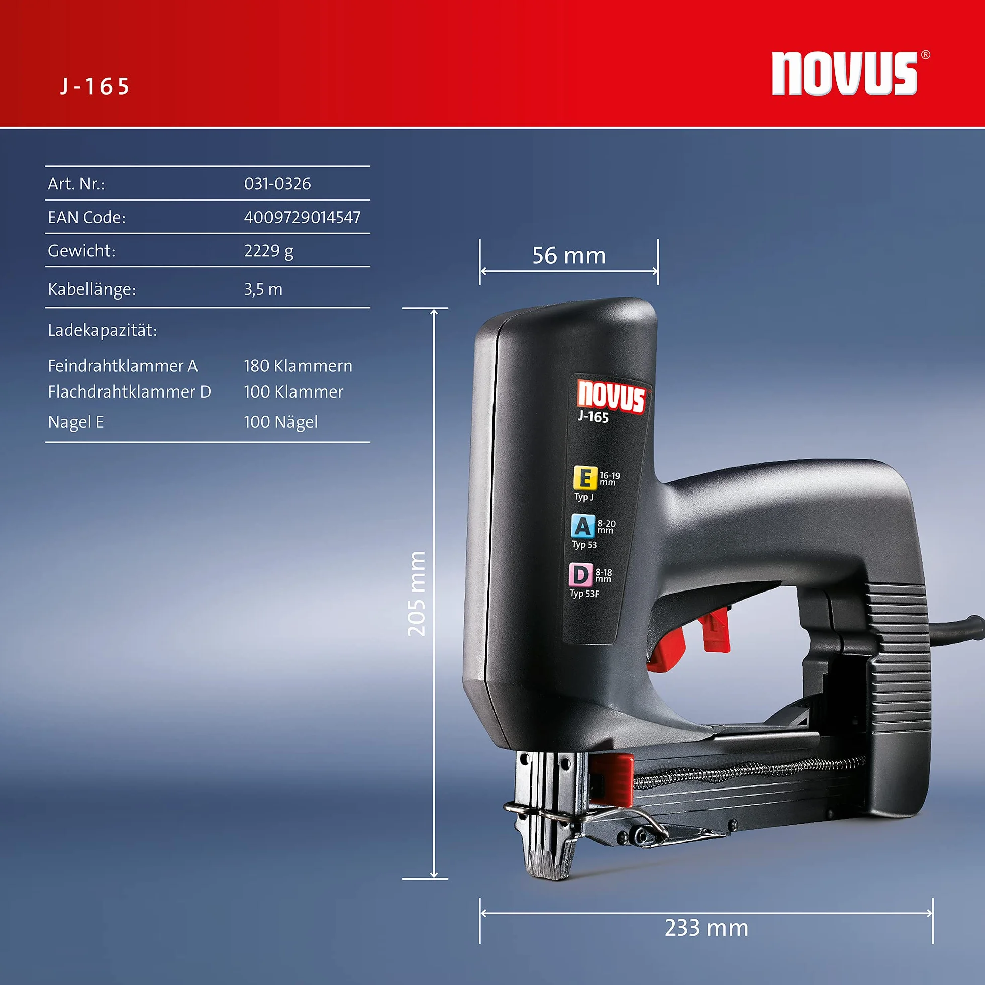 Novus Zszywacz elektryczny J-165 Profi bezodbijający uniwersalny