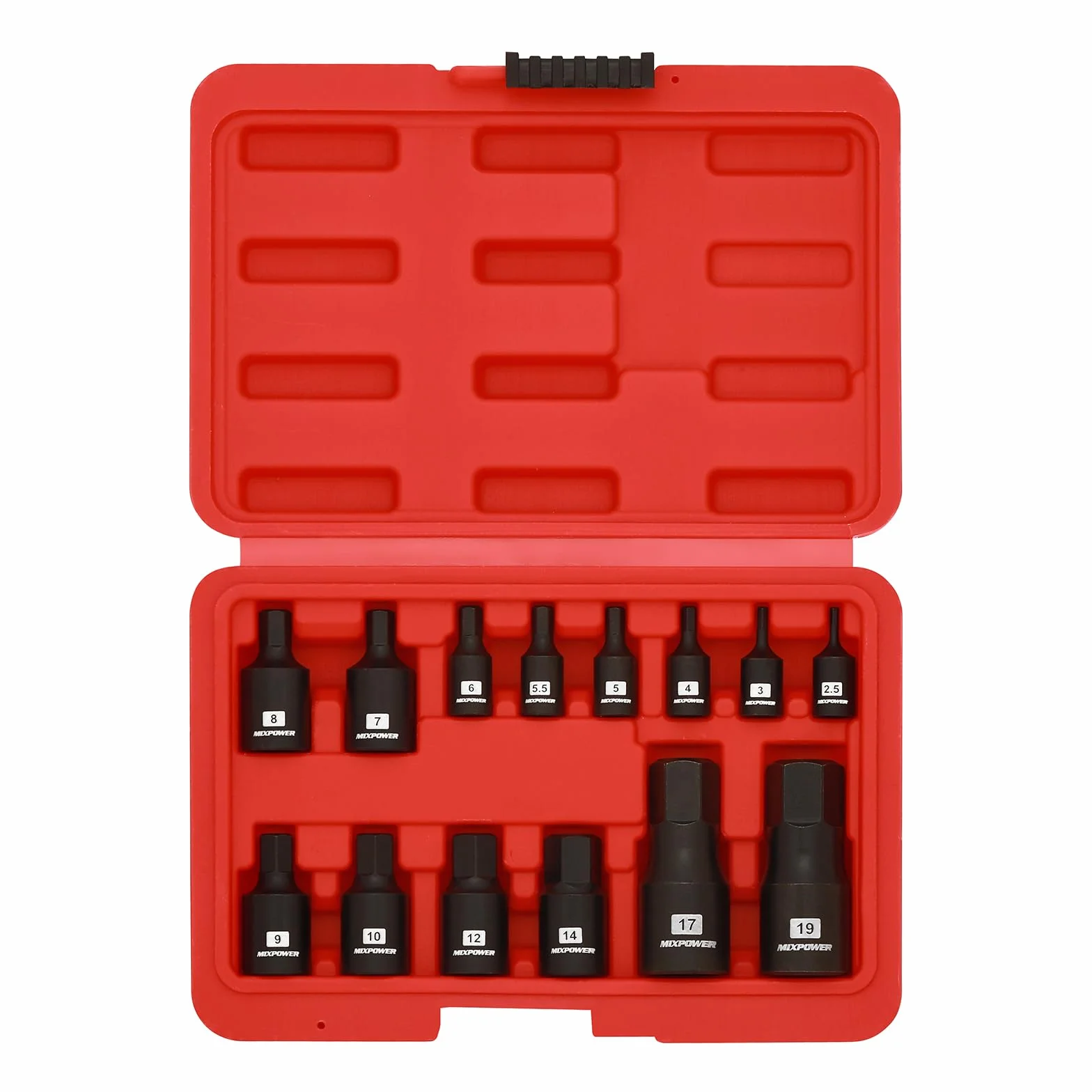 MIXPOWER 14-częściowy zestaw gniazd bitowych Dr. Bit Socket Set 2,5 mm do 19 mm, 1/4", 3/8" i 1/2" Napęd CrMo Impact Grade, metryczne, sześciokątne gniazdo