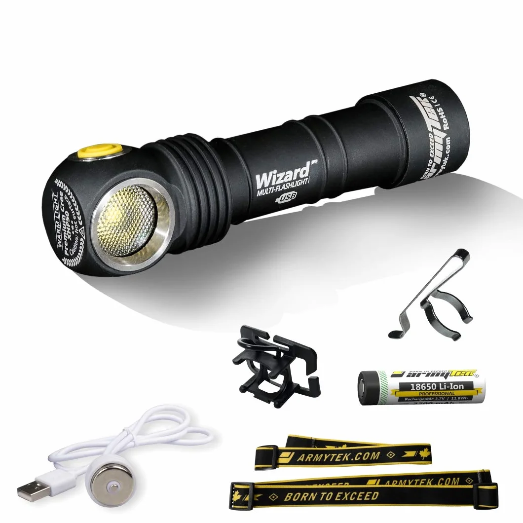 Armytek Wizard latarka magnetyczna USB 18650 z akumulatorem litowo-jonowym, 1120 lumenów, wielofunkcyjna latarka czołowa