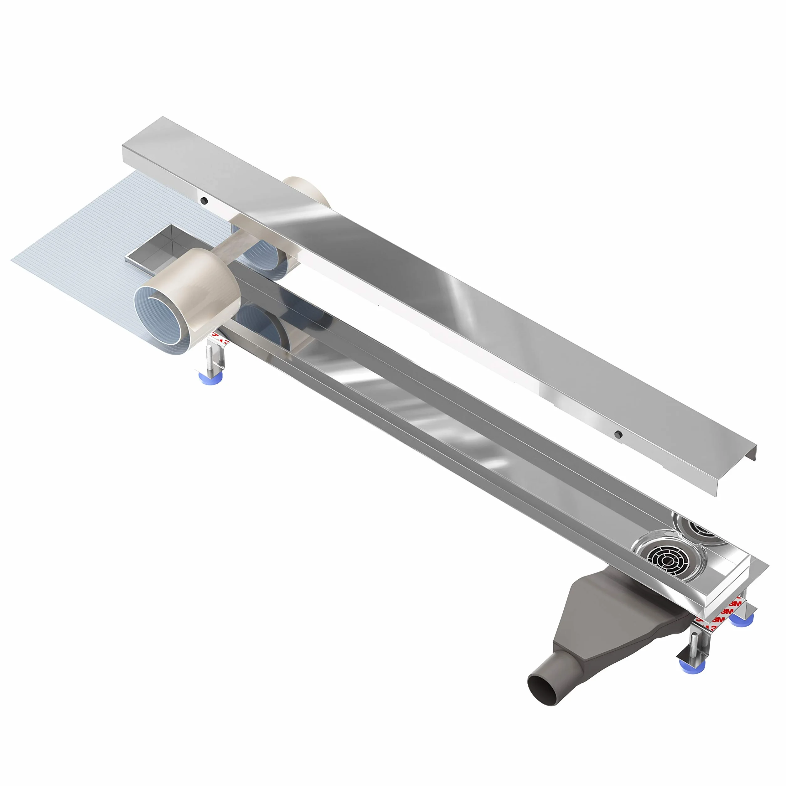 rynna prysznicowa ze stali nierdzewnej Nordona Complete Basic HG ekstra płaska z sitkiem do włosów | długość: 60 cm | wraz z przysłoną "klasyczny wysoki połysk" | odpływ | syfon niskoprofilowy głębokość montażu tylko 6 cm | akcesoria montażowe