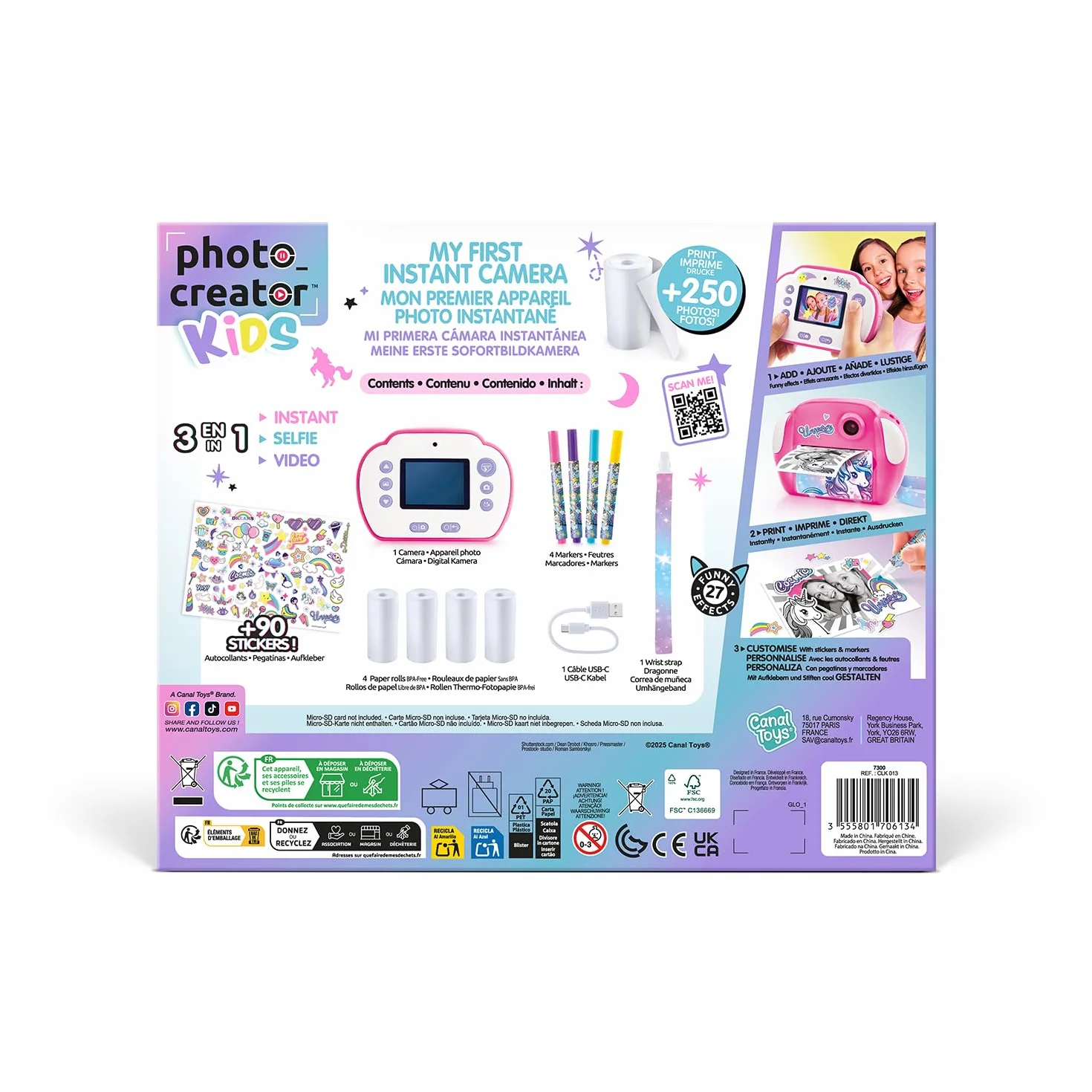 Canal Toys Aparat do natychmiastowego druku fotograficznego selfie wideo papier termiczny 250 zdjęć Wyświetlacz LCD CLK 013 różowy