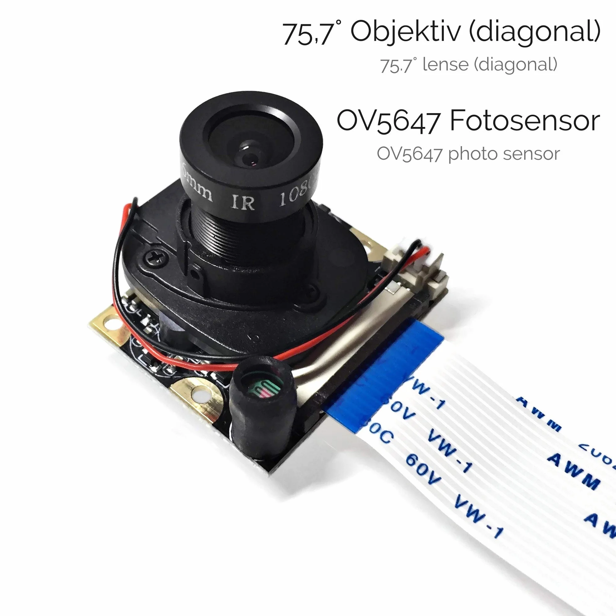 Raspberry Pi moduł kamery z automatycznym filtrem blokującym podczerwień – Full HD Pi Cam V2 noktowizor z diodami LED na podczerwień (standardowy obiektyw 75,5°)