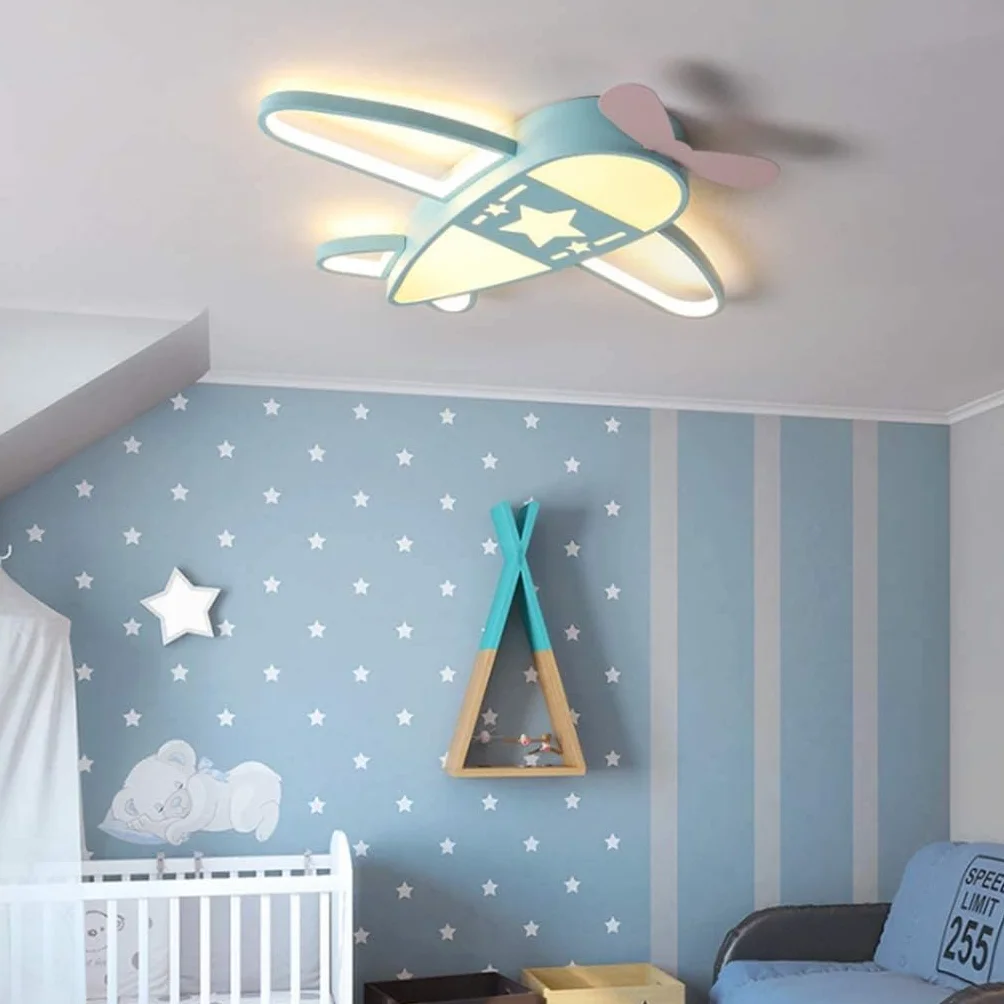 Lampa sufitowa LED do pokoju dziecięcego Klosz samolotu z kreskówkową grafiką Ściemnialna z pilotem Lampa sufitowa z akrylu do pokoju dziecięcego Sypialnia, salon Oświetlenie miętowo-zielone Żyrandol(