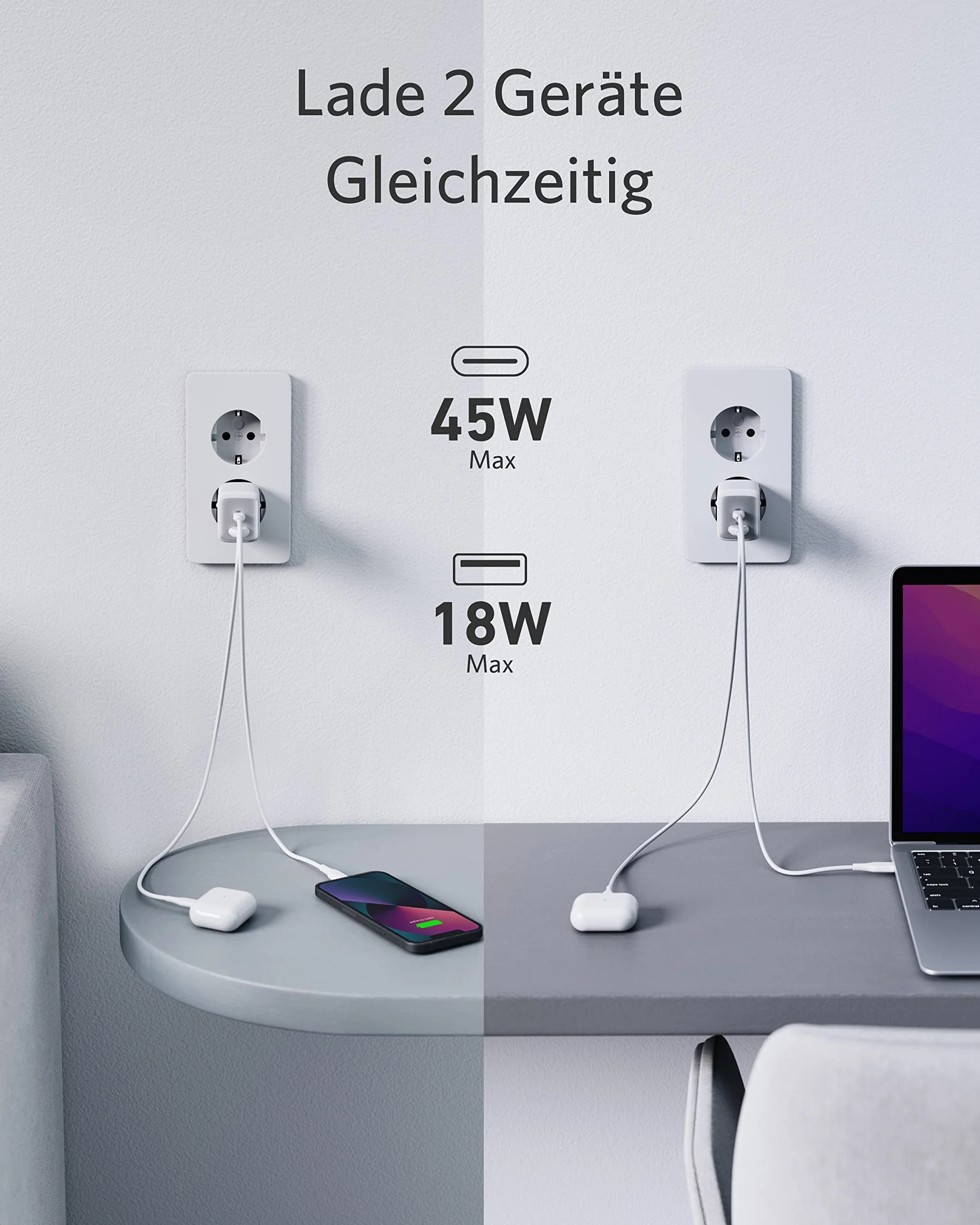 Anker Ładowarka USB-C 725 65W 2-portowy zasilacz do MacBook Pro/Air, iPad Pro, Galaxy S22+