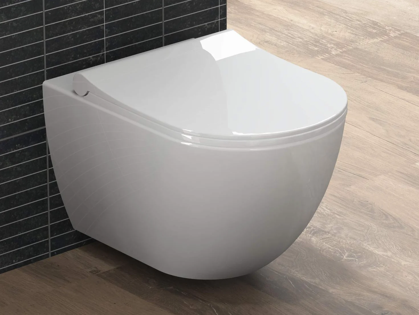 Aqua Bagno | Wisząca muszla klozetowa bez obramowania, ceramiczna toaleta z funkcją cichego domykania, montaż na ścianie, spłukiwacz WC | długość 51 cm