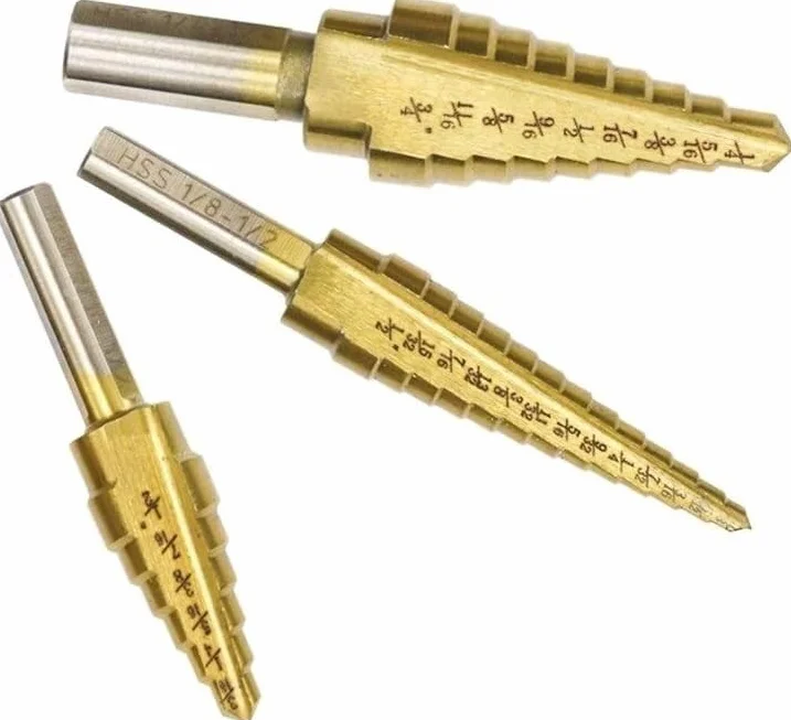 Wiertła do metalu, wiertło stopniowe z rowkiem spiralnym, wiertło stopniowe 1/8"-3/4" cala Wiertło stożkowe HSS z powłoką tytanową do wiertła do drewna/metalu Wiertło stopniowe (kolor: nr 4 1I4 3I4) (