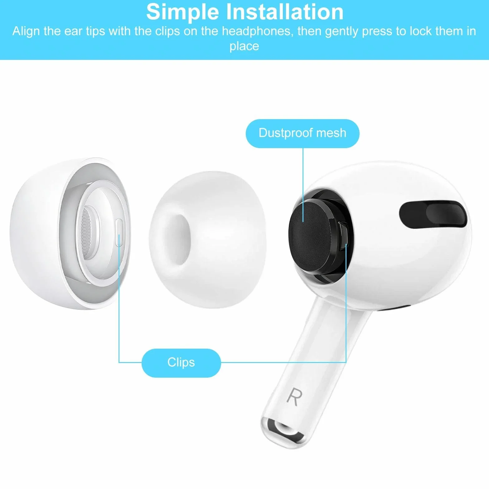 Silikonowe końcówki douszne kompatybilne z AirPods Pro, XS/S/M/L, zestaw 4 pary z redukcją szumów