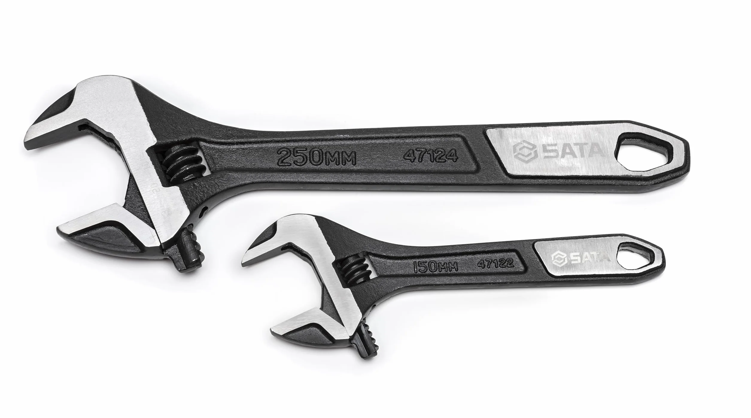 SATA ST47130 Zestaw kluczy nastawnych o bardzo szerokich szczękach 15 cm i 25 cm, z korpusem ze stali stopowej i chromowanym wykończeniem