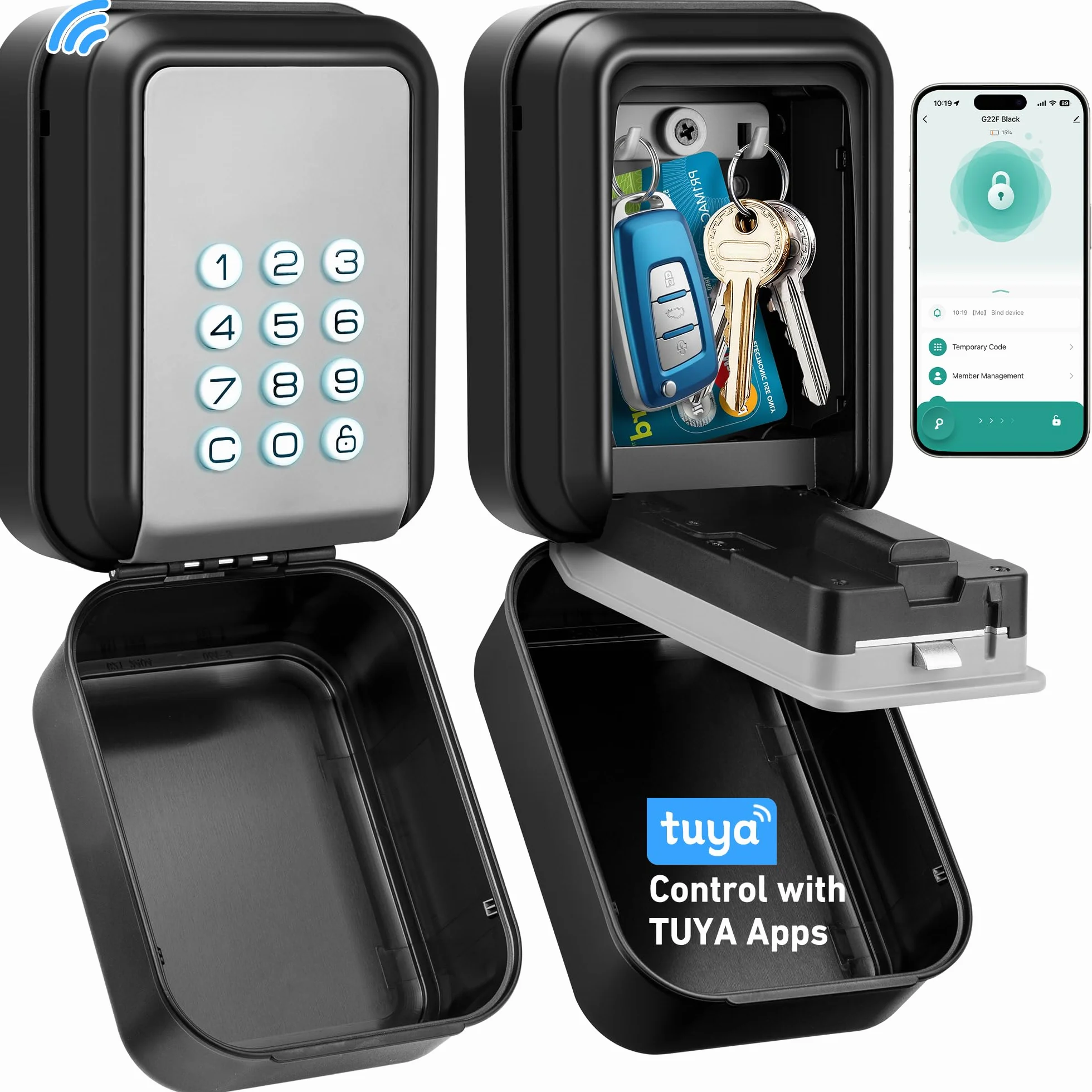 Sejf na klucze z kodem numerycznym, wodoszczelny, Bluetooth, antykradzieżowy, montaż ścienny, skrzynka na klucze z wieloma hasłami i funkcjami aplikacji
