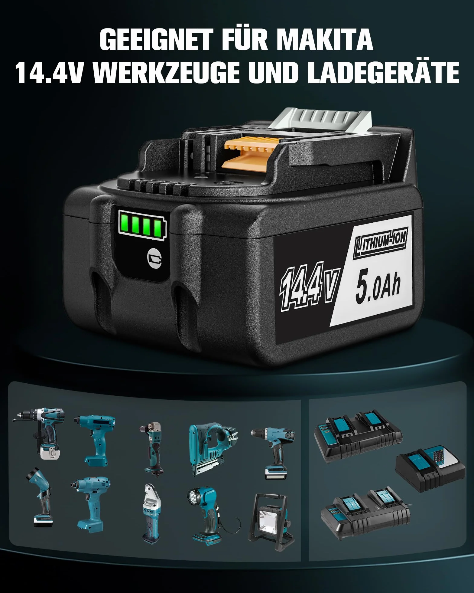 2 x 14,4 V 5000 mAh Li-ion zamiennik akumulatora BL1450 BL1440 BL1430 BL1415 BL1415N z wyświetlaczem LED z pokrywą akumulatora