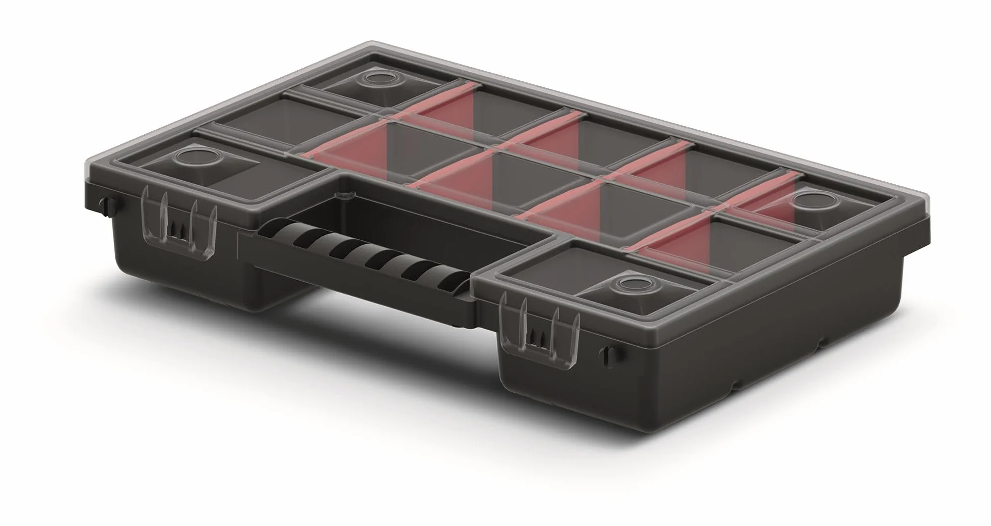 Mivos Dwustronna skrzynka asortymentowa 287x186x100mm - 2-stronna skrzynka do sortowania z 64 regulowanymi przegródkami – pudełko na śruby – Organizer na akcesoria