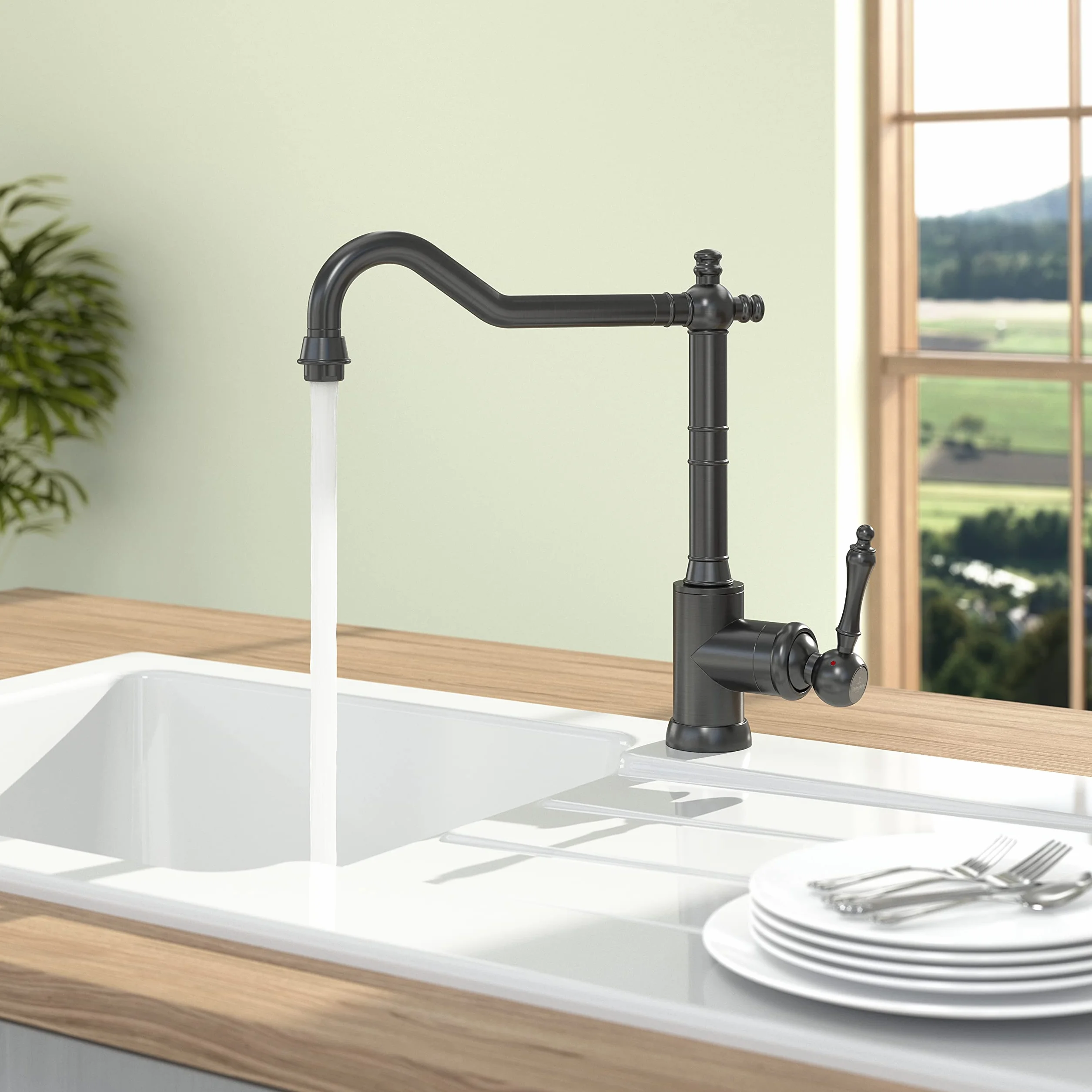 Villeroy & Boch Avia 2.0 bateria kuchenna, wysokociśnieniowa, kran kuchenny z ceramicznym wkładem i zakresem obrotu 360°, energooszczędna, wysokość wylewki 235 mm, antracyt