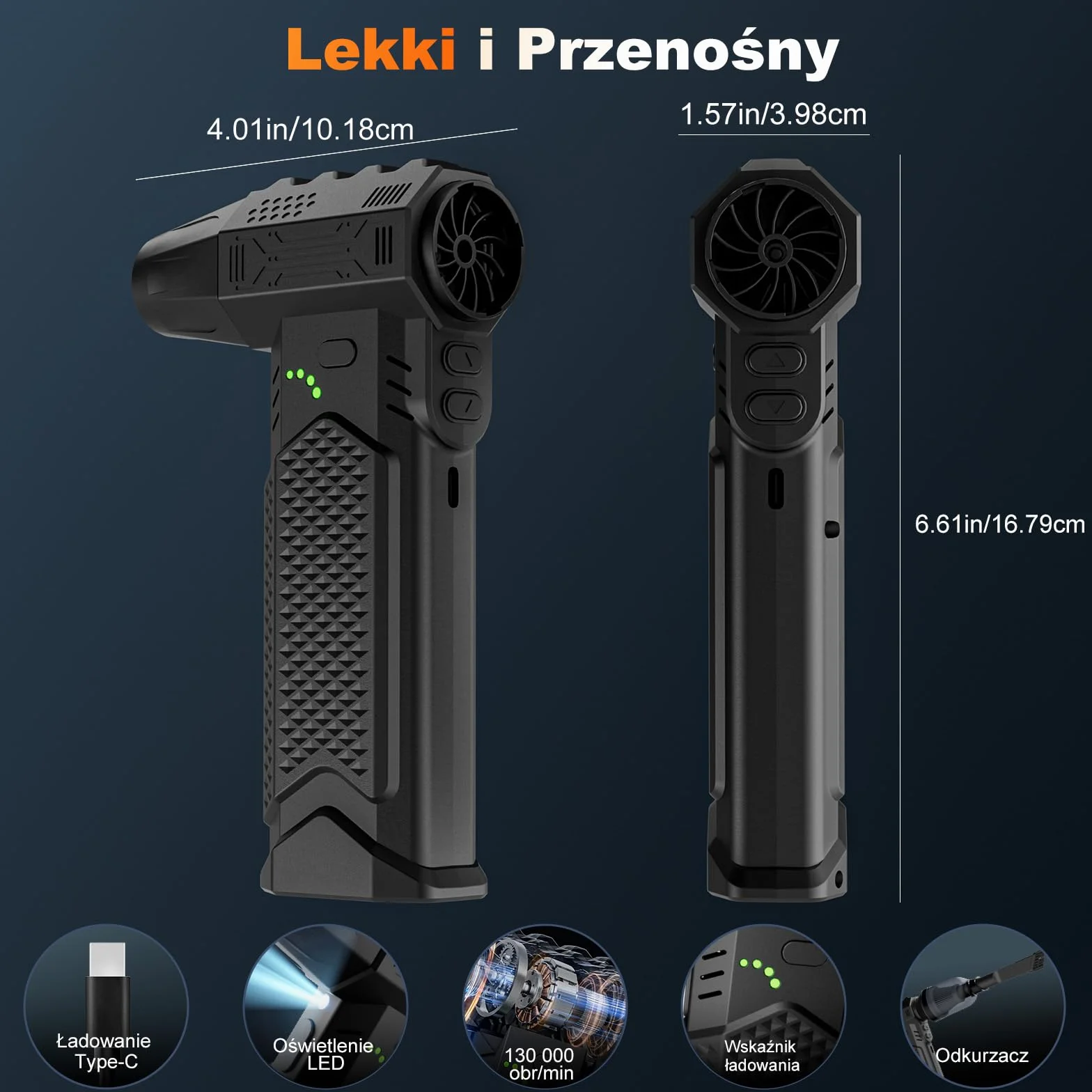 Elektryczna dmuchawa do kurzu 2 w 1 130000 obr./min z LED
